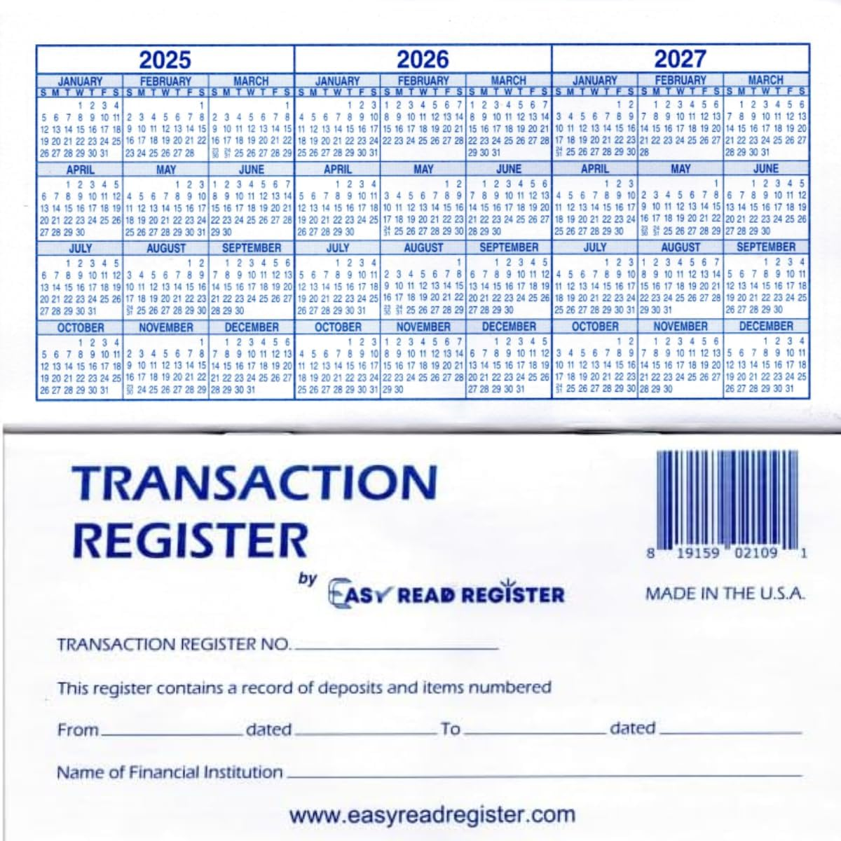 12 Check Registers for Personal Checkbook - Checkbook Ledger Transaction Registers Log for Personal or Business Bank Checking Account, Saving Account