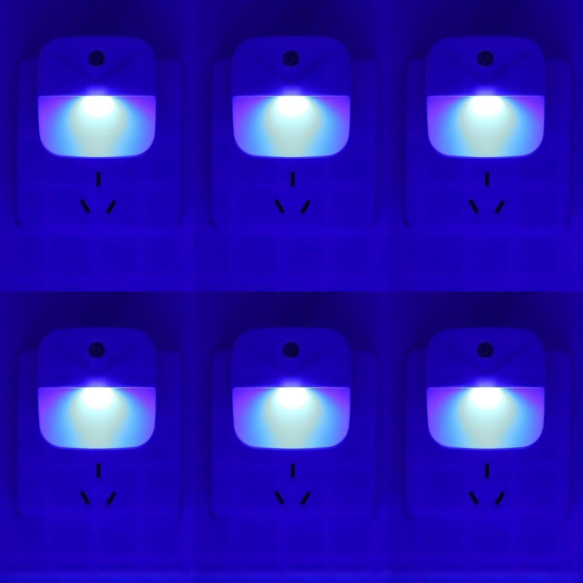6 Pack LED Blue Night Light Plug In, Dusk to Dawn Sensor Automatic on and Off, Energy Efficient, Soft Glow Nightlights for Kids, Nursery, Bedroom, Bathroom, Hallway, Stairs, Kitchen