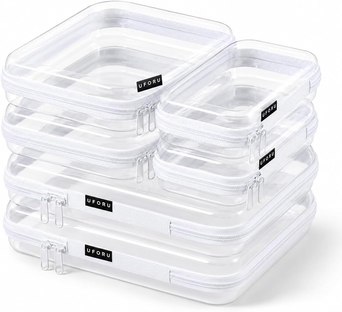 6 PCS Clear Hard Shell Zipper Case, Diaper Bag Organizer Pouches