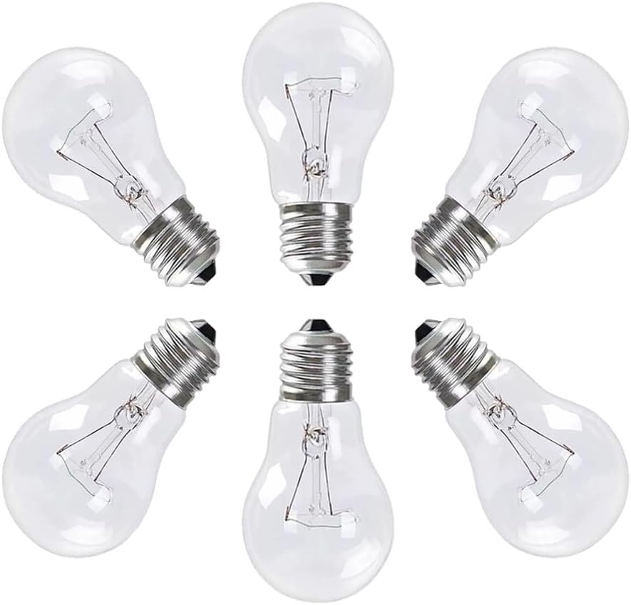 A19 Clear Incandescent Rough Service Light Bulb, 100 Watt Incandescent Light Bulbs, A19 100 WATT Bulbs , 2700K Soft White, E26 Medium Base, 110-130V (6 Pack)