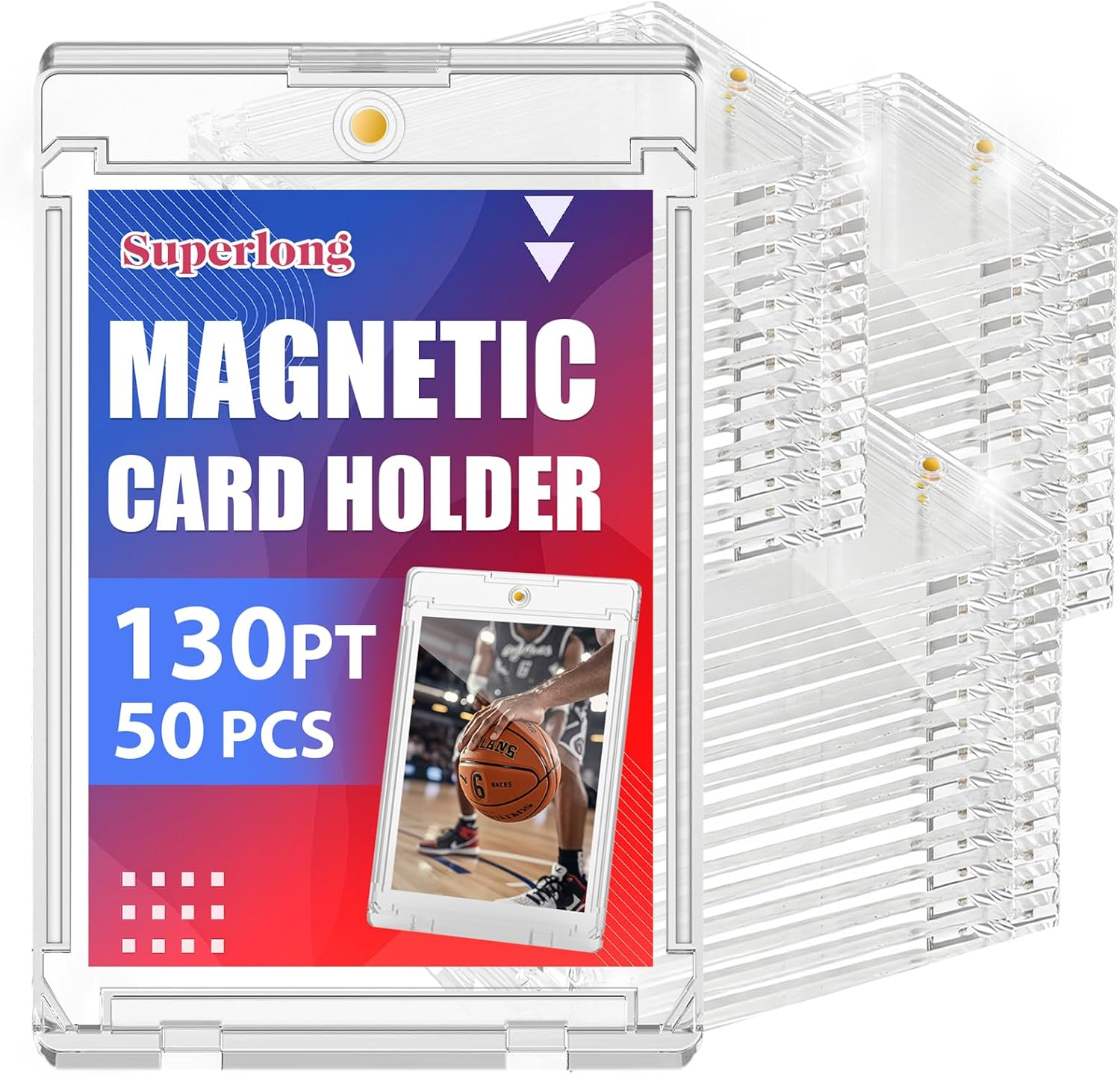 130Pt Magnetic Card Holder, 50Ct Trading Magnetic Card Case with U-V Protection, Hard Plastic Sports One Touch Holder with 2 Strong Magnets for Baseball Game Collector Display Storage