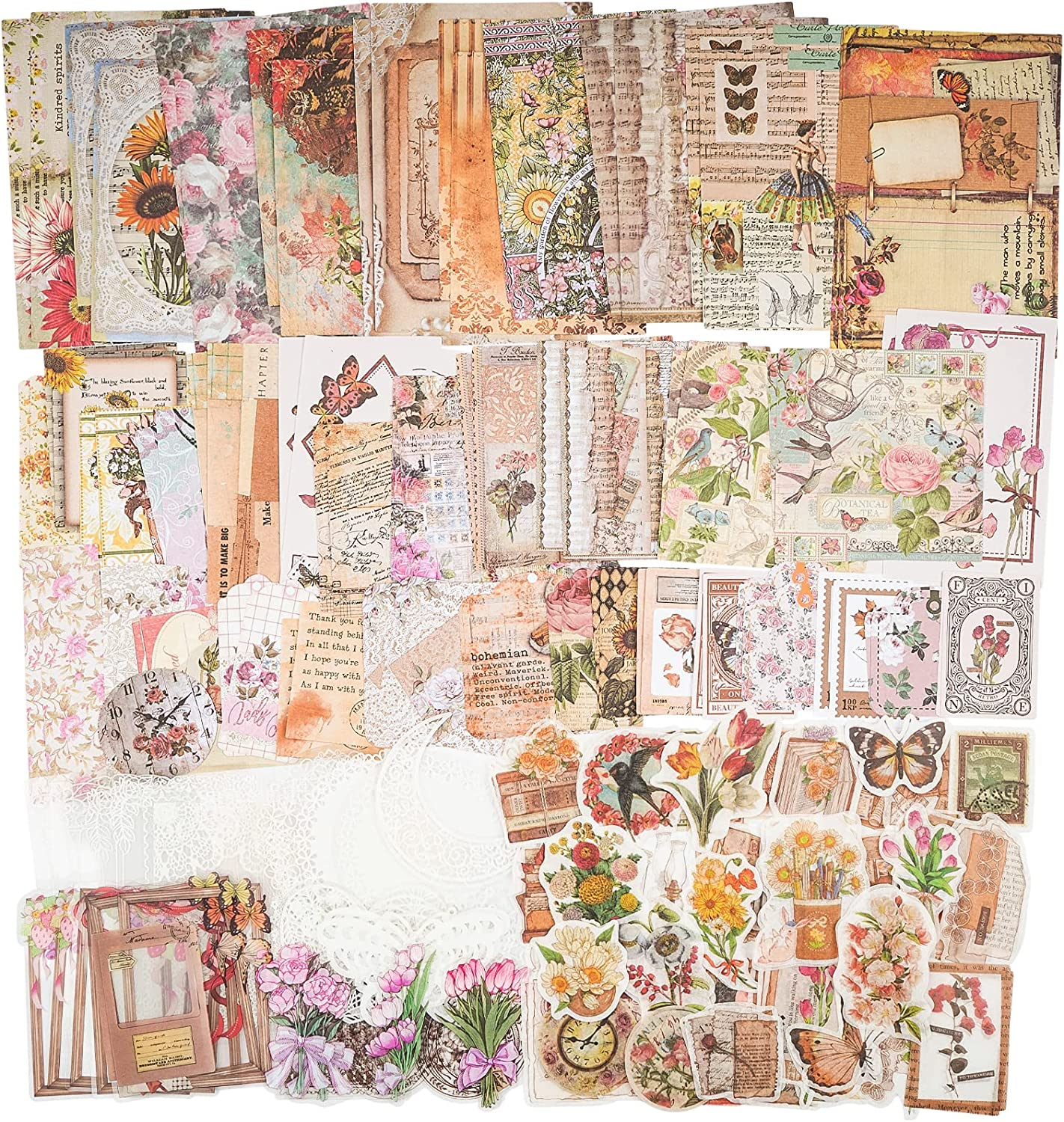 Knaid 200 Pieces Vintage Ephemera Bundle Junk Journal Kit Scrapbook Supplies Paper Sticker Material Pack for Art Journaling Bullet Journals Planners Collage Decoupage Crafter Gifts (Cottagecore)