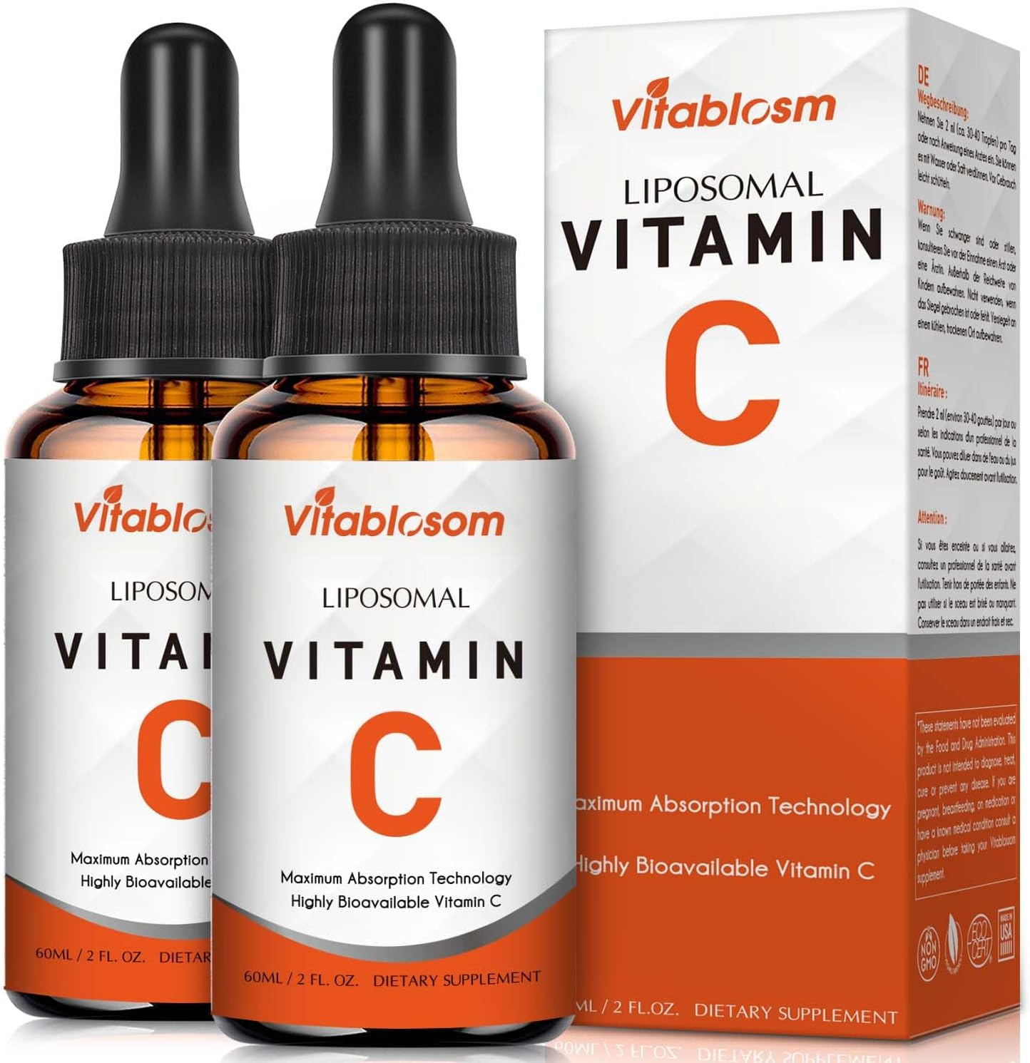 Liposomal Vitamin C 2000Mg Liquid for Adults, High Absorption VIT C, Maximize Vitamin C, for Immune System & Antioxidant, 60ML (2 Bottles)