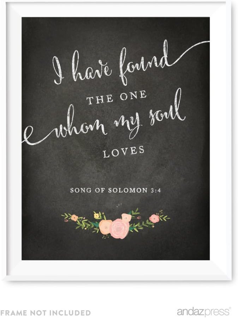 Biblical Wedding Love Quote Wall Art, Chalkboard Floral Roses Print Poster, 8.5X11-Inch, I Have Found the One Whom My Soul Loves, Song of Solomon, Christmas Gift, 1-Pack