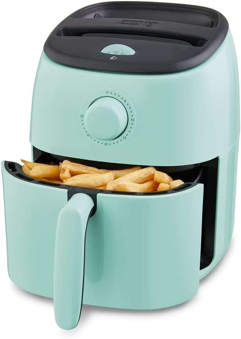 Tasti-Crisp™ Electric Air Fryer Oven, 2.6 Qt., Aqua – Compact Air Fryer for Healthier Food in Minutes, Ideal for Small Spaces - Auto Shut Off, Analog, 1000-Watt