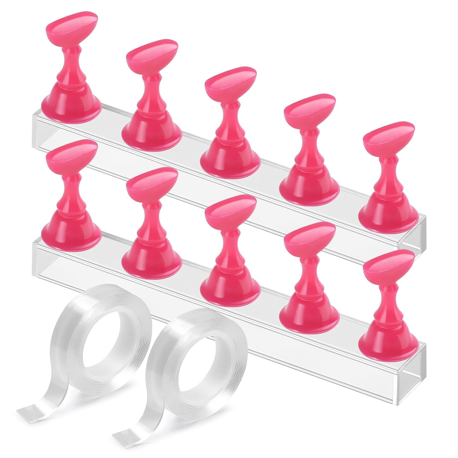 Nail Stand Acrylic Nail Art Display Stand Practice Nail Holder for Painting Nails Magnetic Practice Stands with Double-sided Tape For Home DIY Salon Supplies (Rose pink)