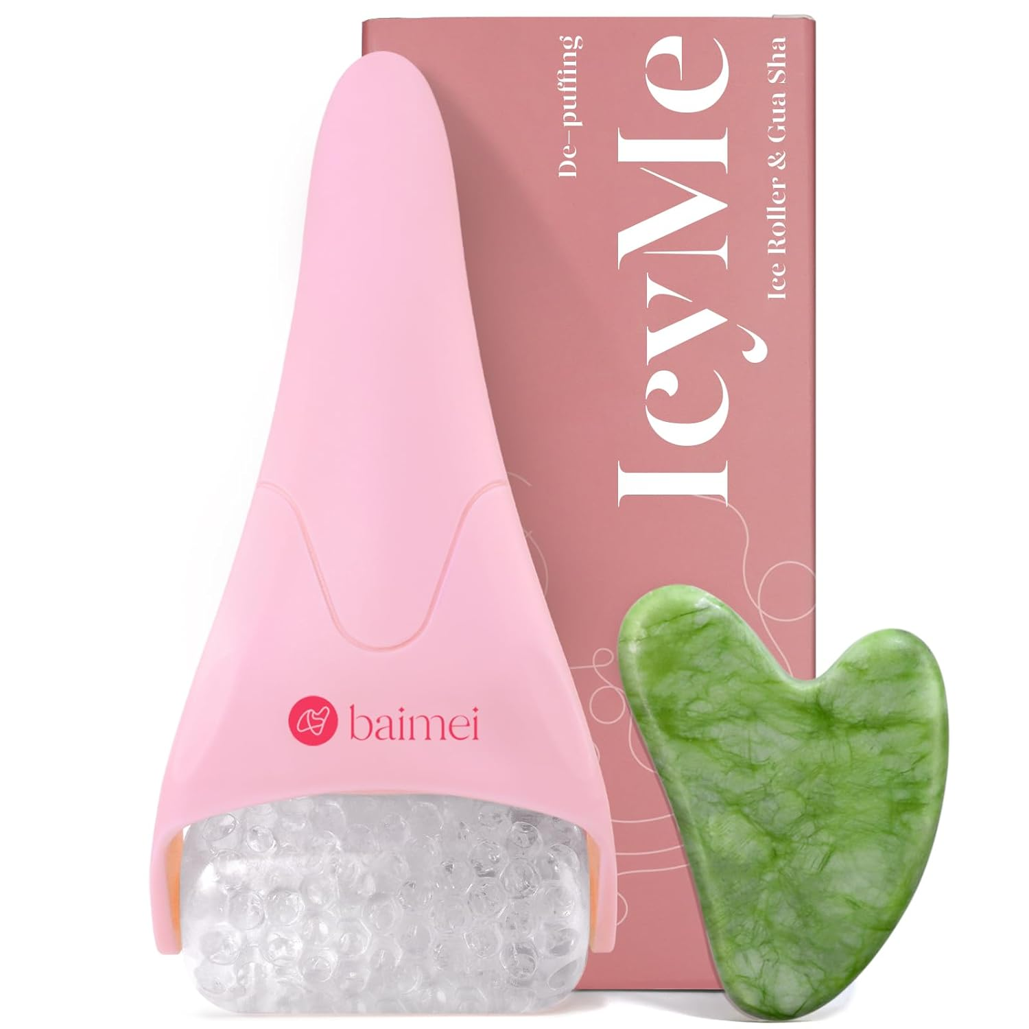 Icyme Ice Roller & Gua Sha Set – Puffiness Relief Facial Tool (Pink)
