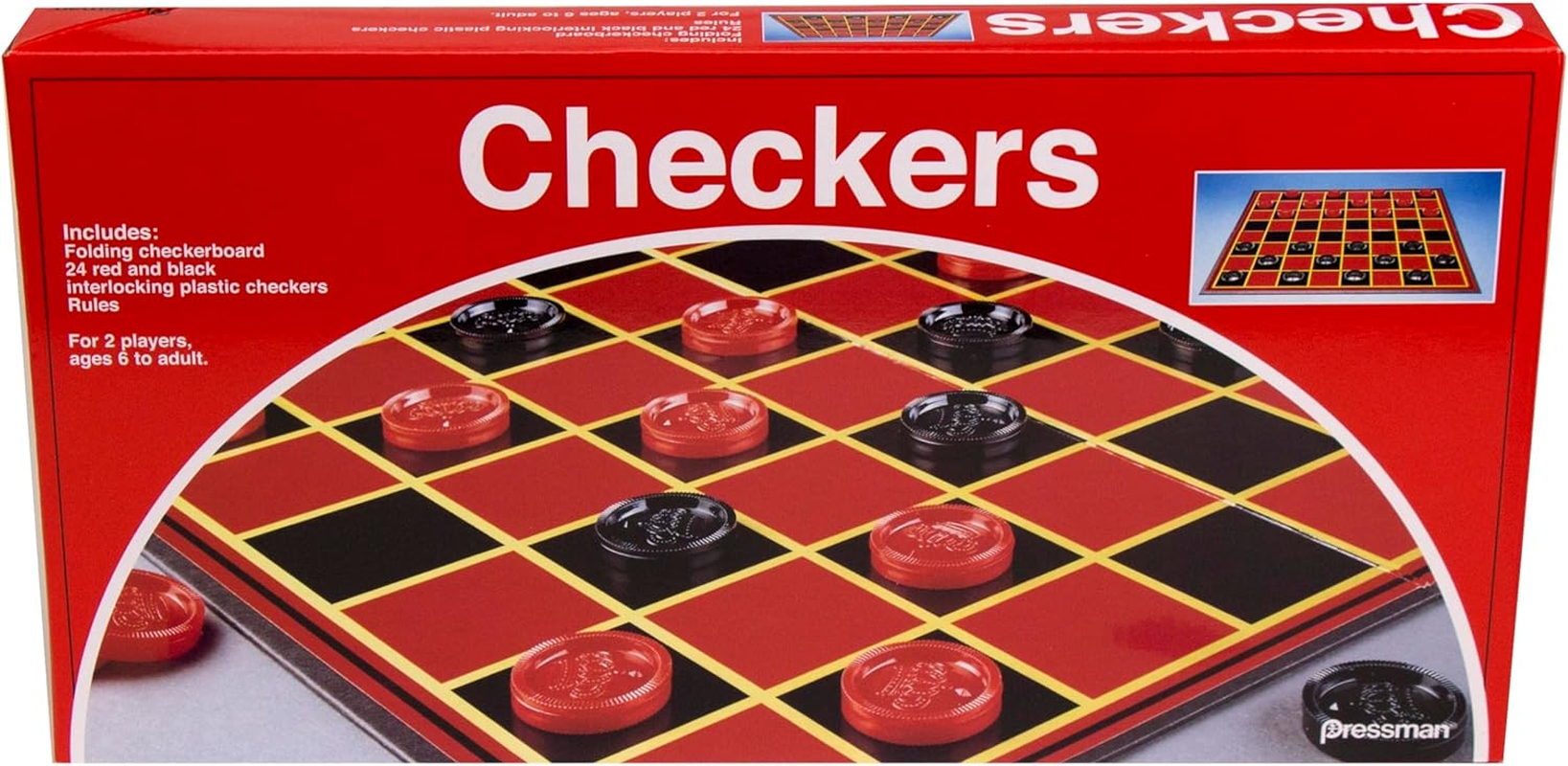Checkers -- Classic Game with Folding Board and Interlocking Checkers, 2 Players