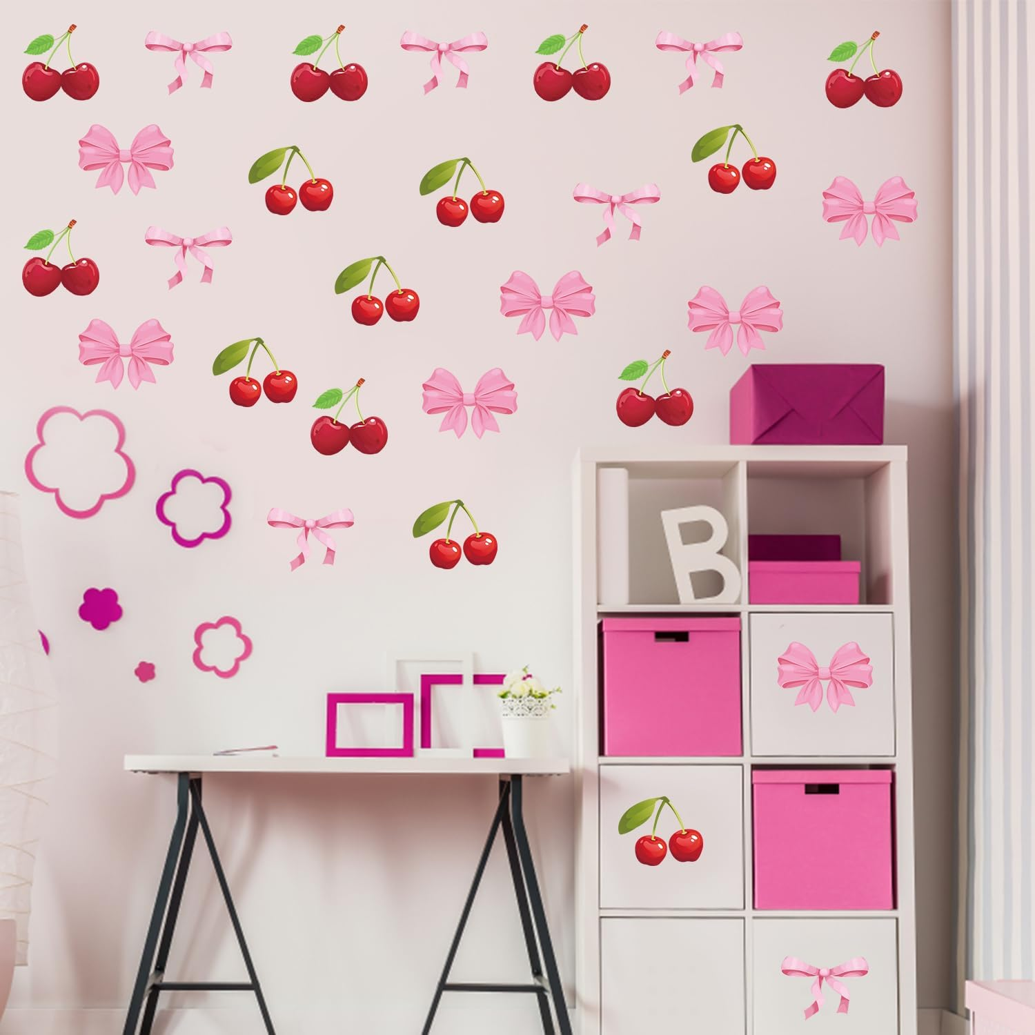 12 Sheet Pink Bow Wall Stickers, 11.81x7.87in Trendy Bow Wall Decals Coquette... - Picture 7 of 15