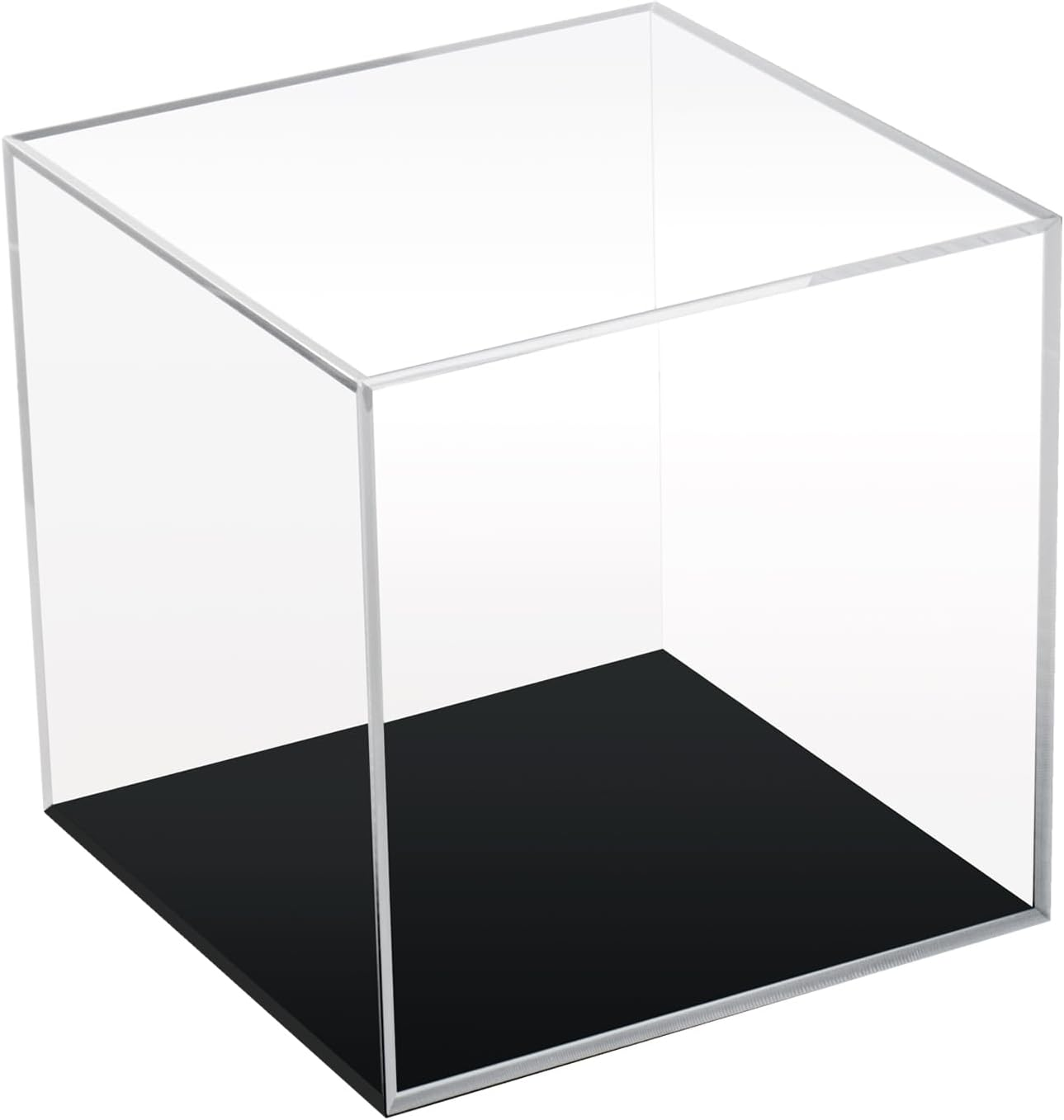 Clear Acrylic Simple Self-Assembly Display Box with Black Base, Removable Figures Toys Props Display Riser Stand, Cube Countertop Decorative Storage Box for Home Organization, 5X5X5Inch