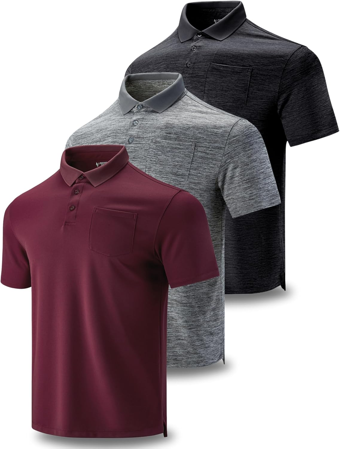 3-Pack Men's Performance Dry Fit Tech Golf Polo Shirts with Chest Pocket, Sho... - Picture 2 of 16