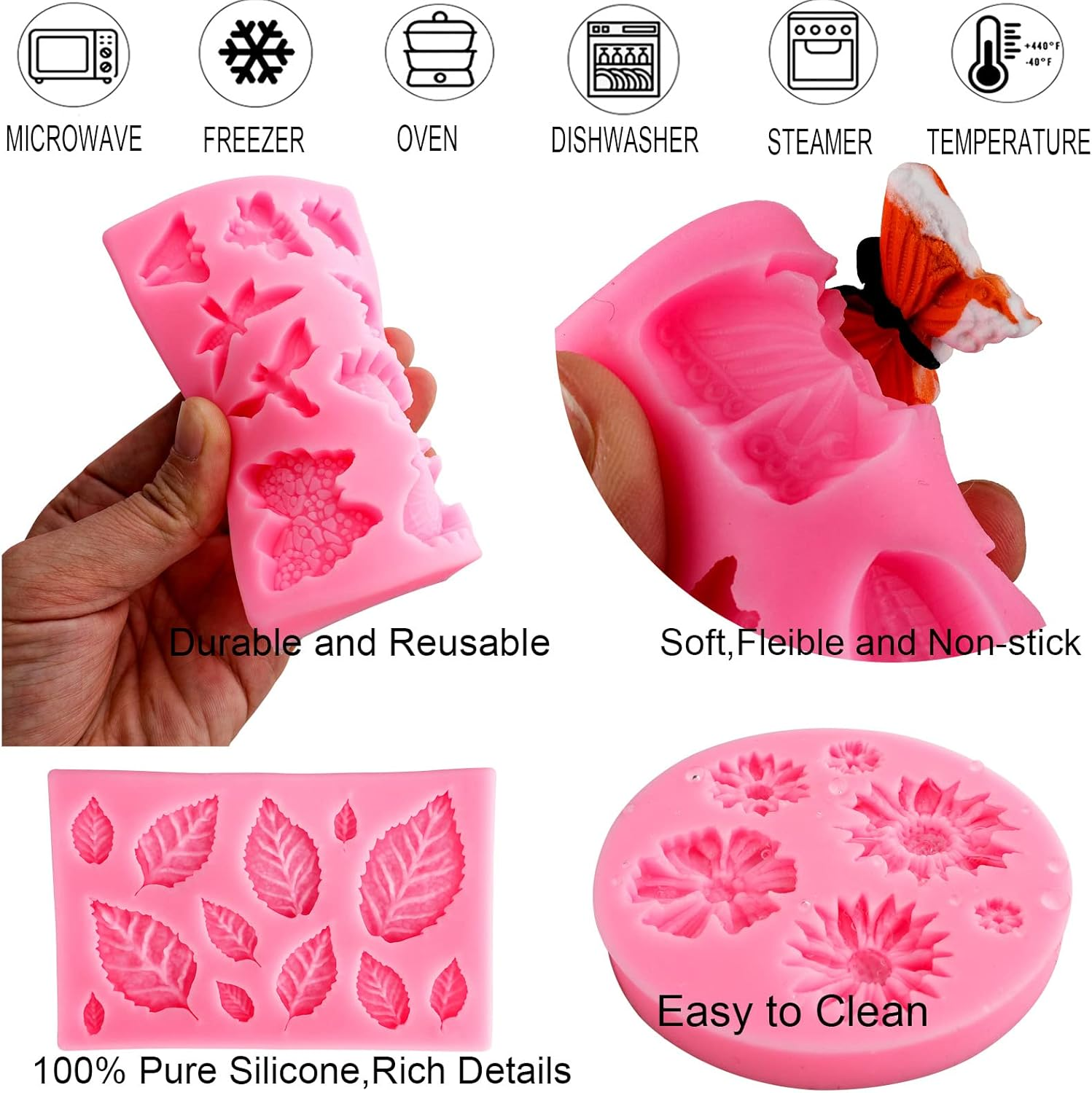 Silicone Mold Flower 8pcs Chocolate Fondant Polymer Clay Candy Gummy Mold,Ros... - Picture 8 of 14