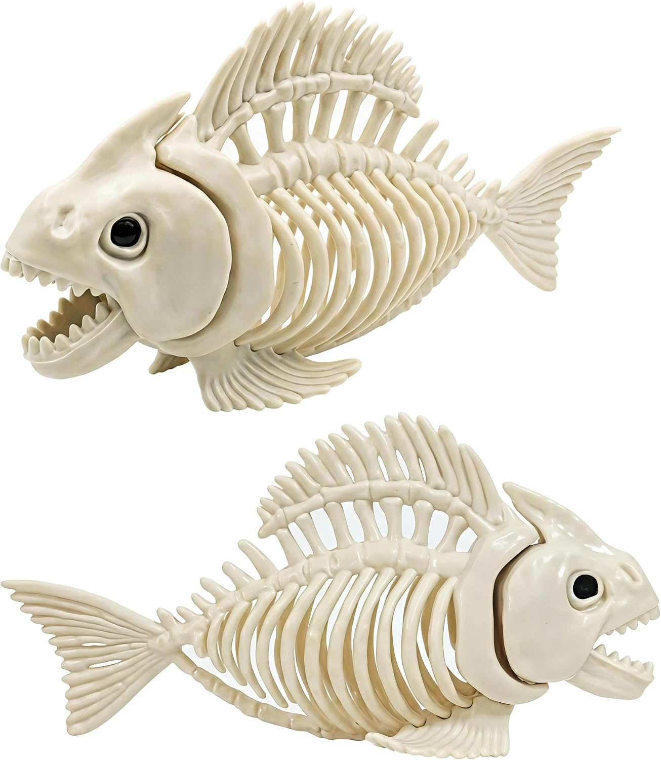 2 Pack 10" Halloween Fish Skeleton Decoration，Posable Joints for Halloween Prop Indoor Outdoor Decor Spooky Scene Party Favors Graveyard Party Decor (Fish)