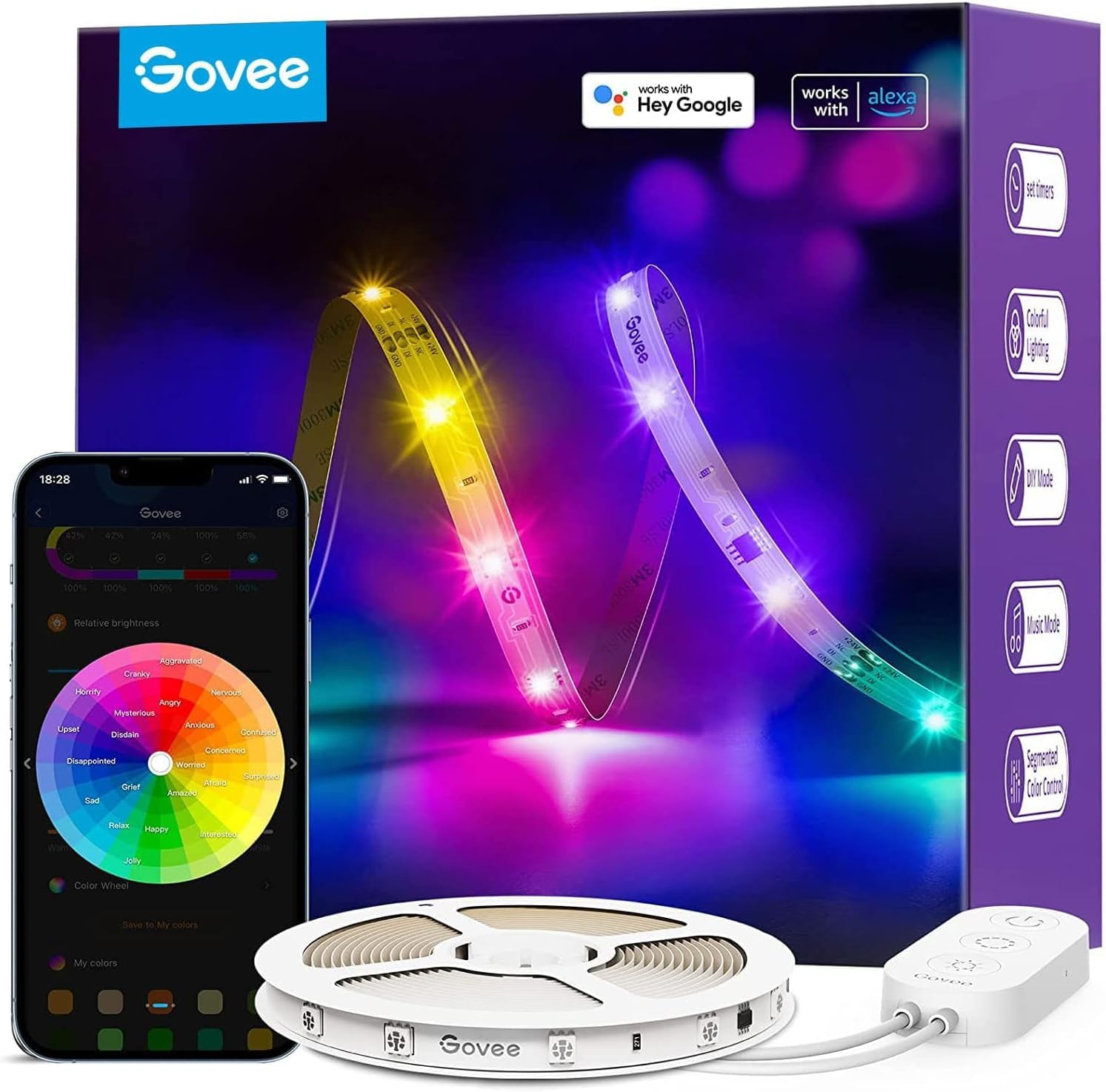RGBIC Alexa LED Strip Light 16.4Ft, Smart Wifi LED Lights Work with Alexa and Google Assistant, Segmented DIY, Music Sync, Color Changing LED Strip Lights for Room, Bedroom, Holiday