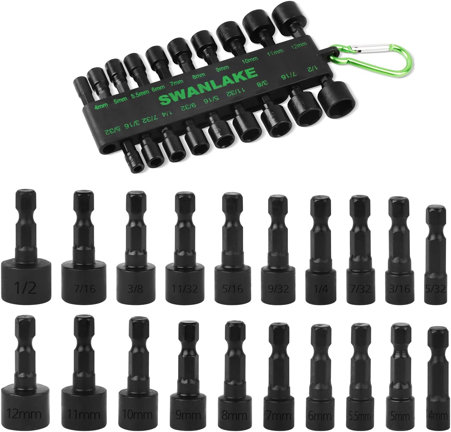 20PCS Power Nut Driver Set Impact Drill, 1/4” Hex Head Bit Set SAE and Metric