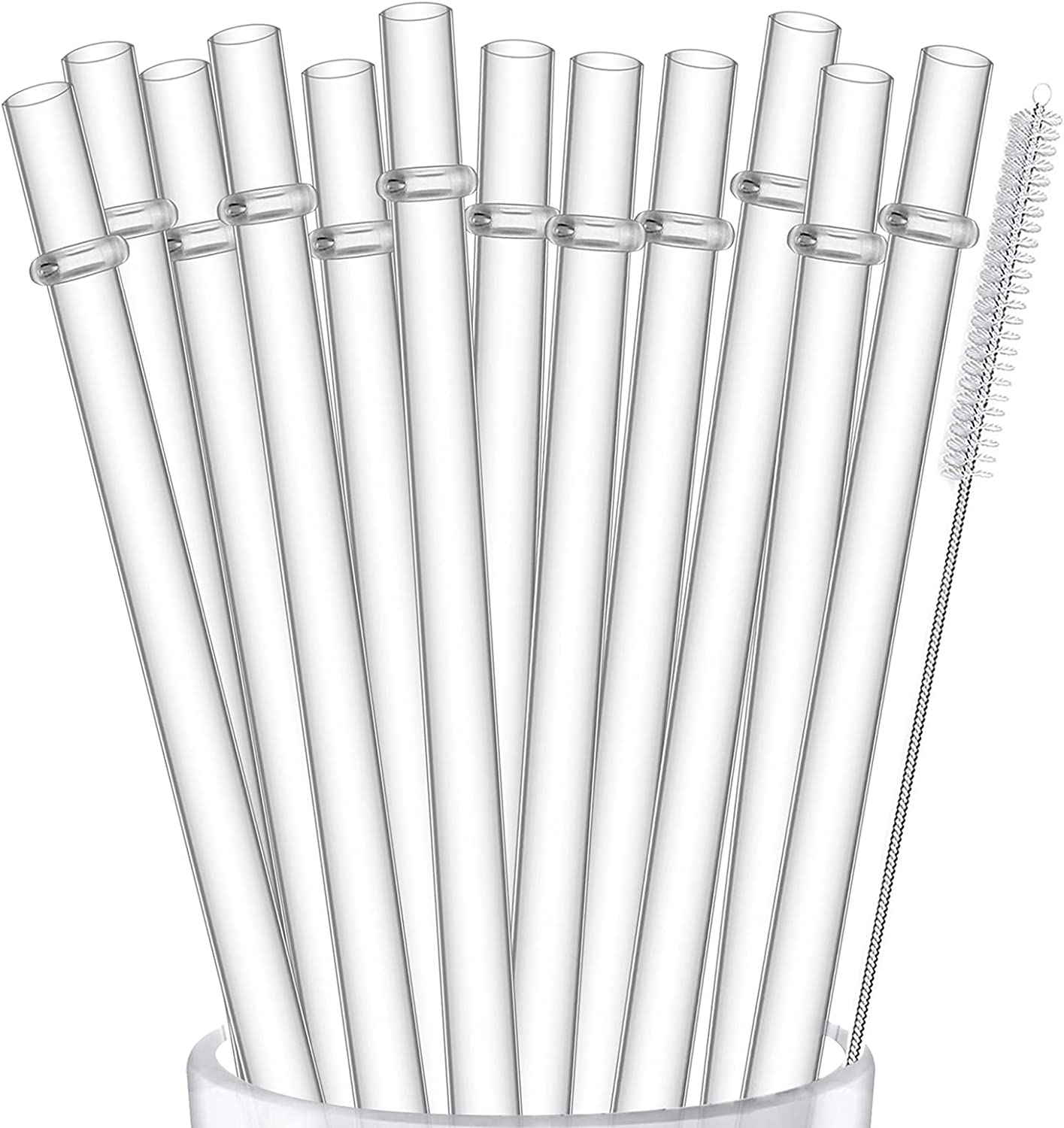 ALINK 12-Pack Reusable Plastic Clear Straws, 13 Inch Extra Long Tumbler Straws for Stanley Cups, 1 Gallon, 64 Oz 40 Oz 32 Oz Water Bottles, plus Cleaning Brush