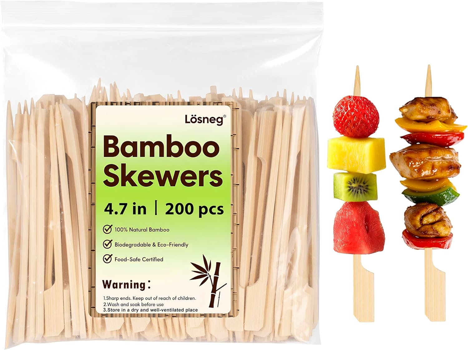 Bamboo Skewers for Appetizers, 4.7 inch Wooden Cocktail Picks, Charcuterie Food Sticks for Party Fruit Kabobs, Martini Olive, Drinks, Small Sandwich Toothpicks, Mini Wood Paddle Skewer 200pcs
