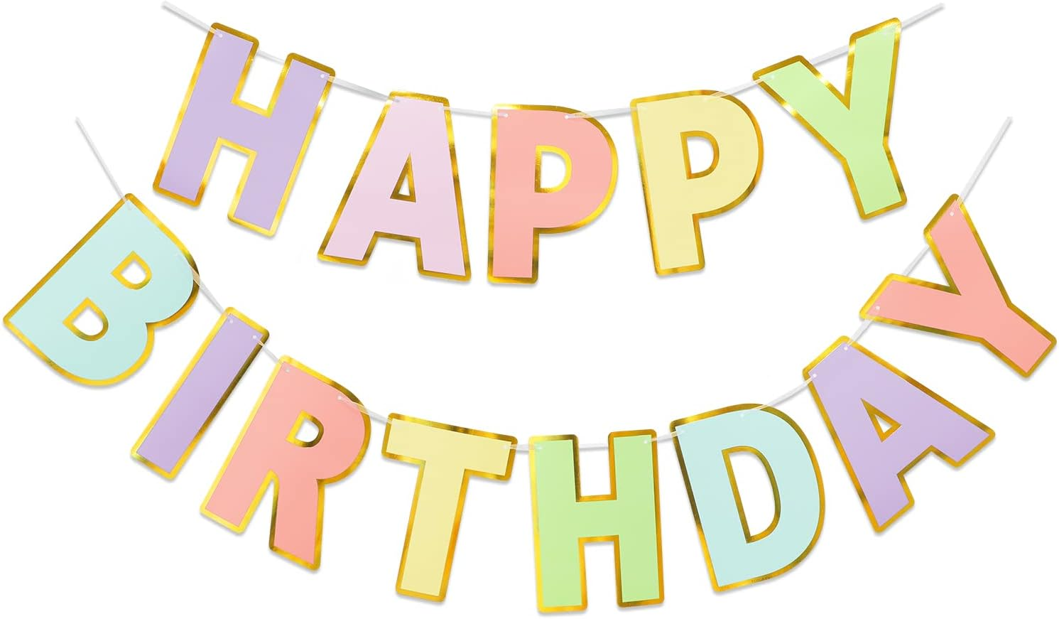 Macaron Happy Birthday Banner Pre-Strung 9 Ft | Birthday Decor Sign Women, Kids