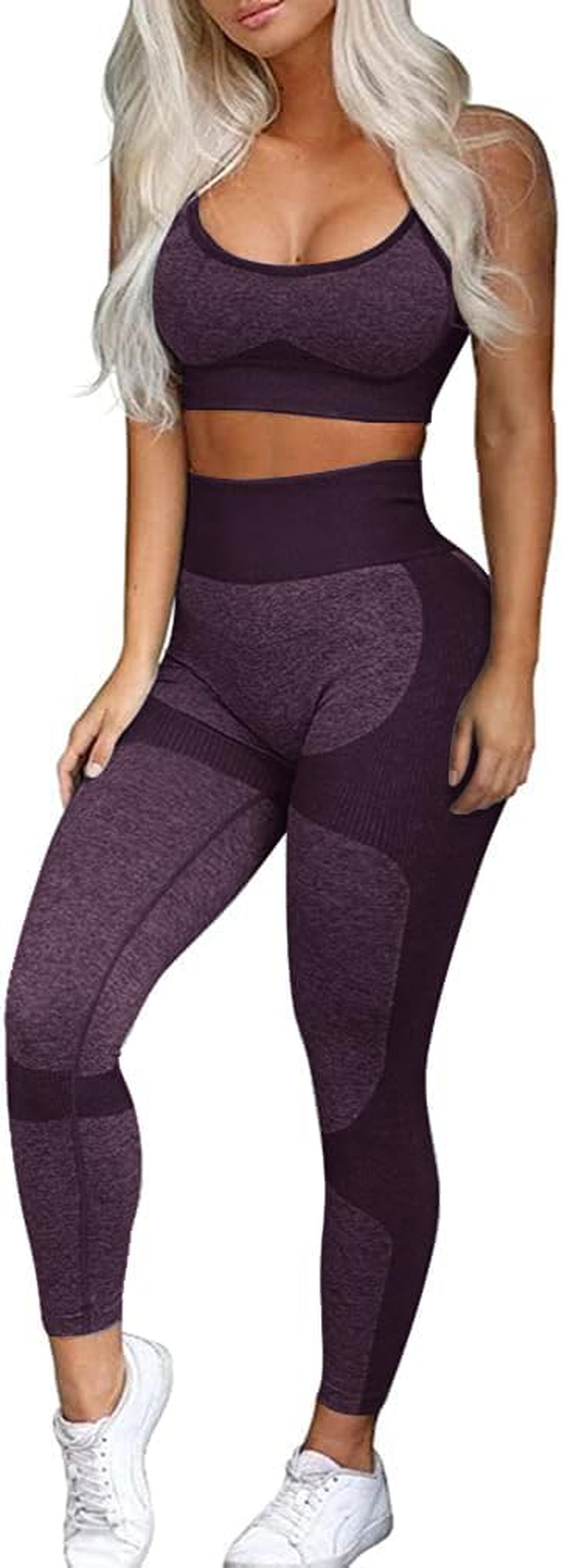 OLCHEE Women’S Workout Sets 2 Piece - Seamless Yoga Leggings and Cross-Strap Sports Bra Gym Outfits Activewear Matching Set