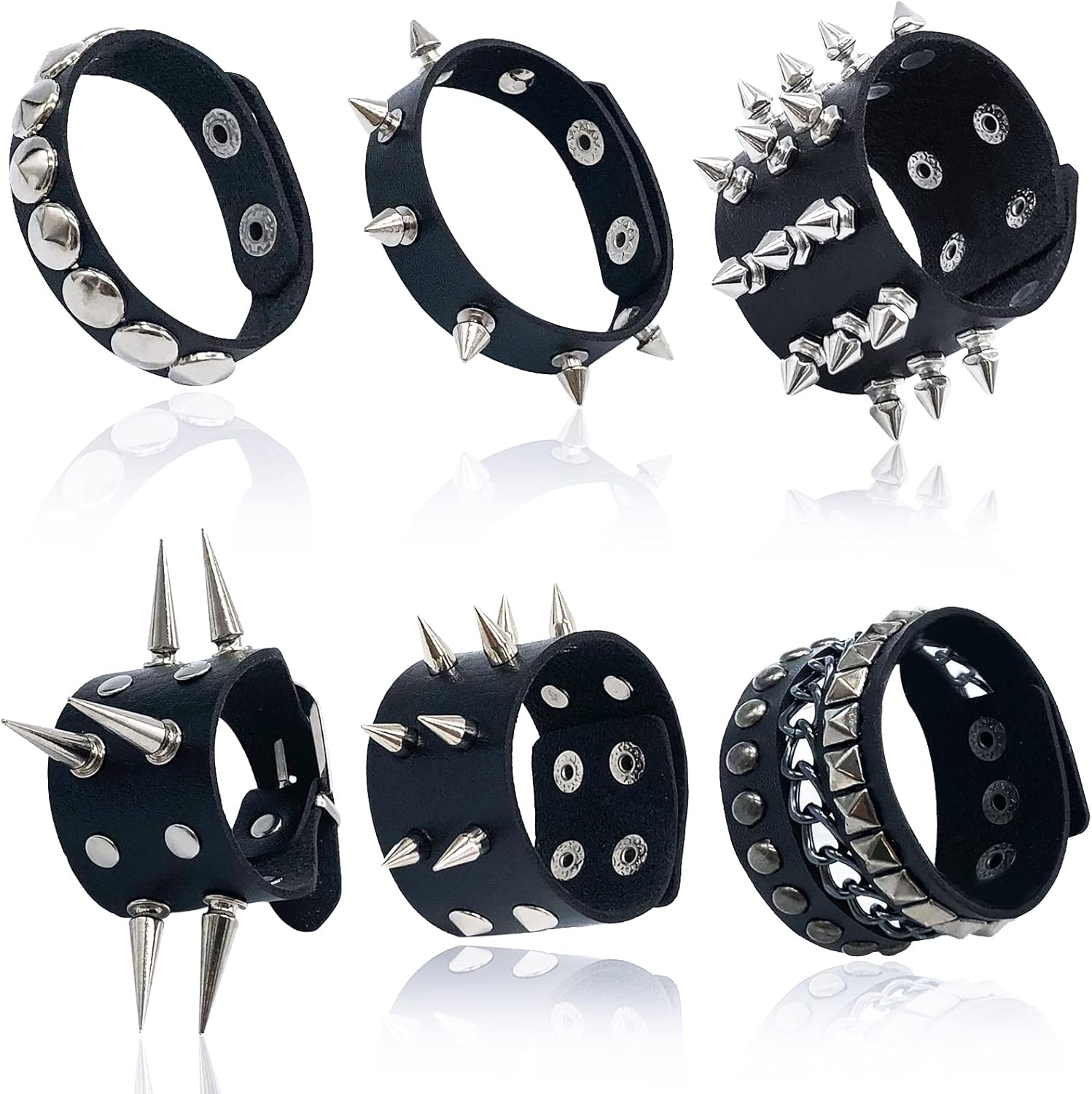 Qinsihwn Punk Studded Bracelet Goth Bracelet Leather Rivets Spike Bracelets Cuff Adjustable Metal Wristband Gothic Accessories
