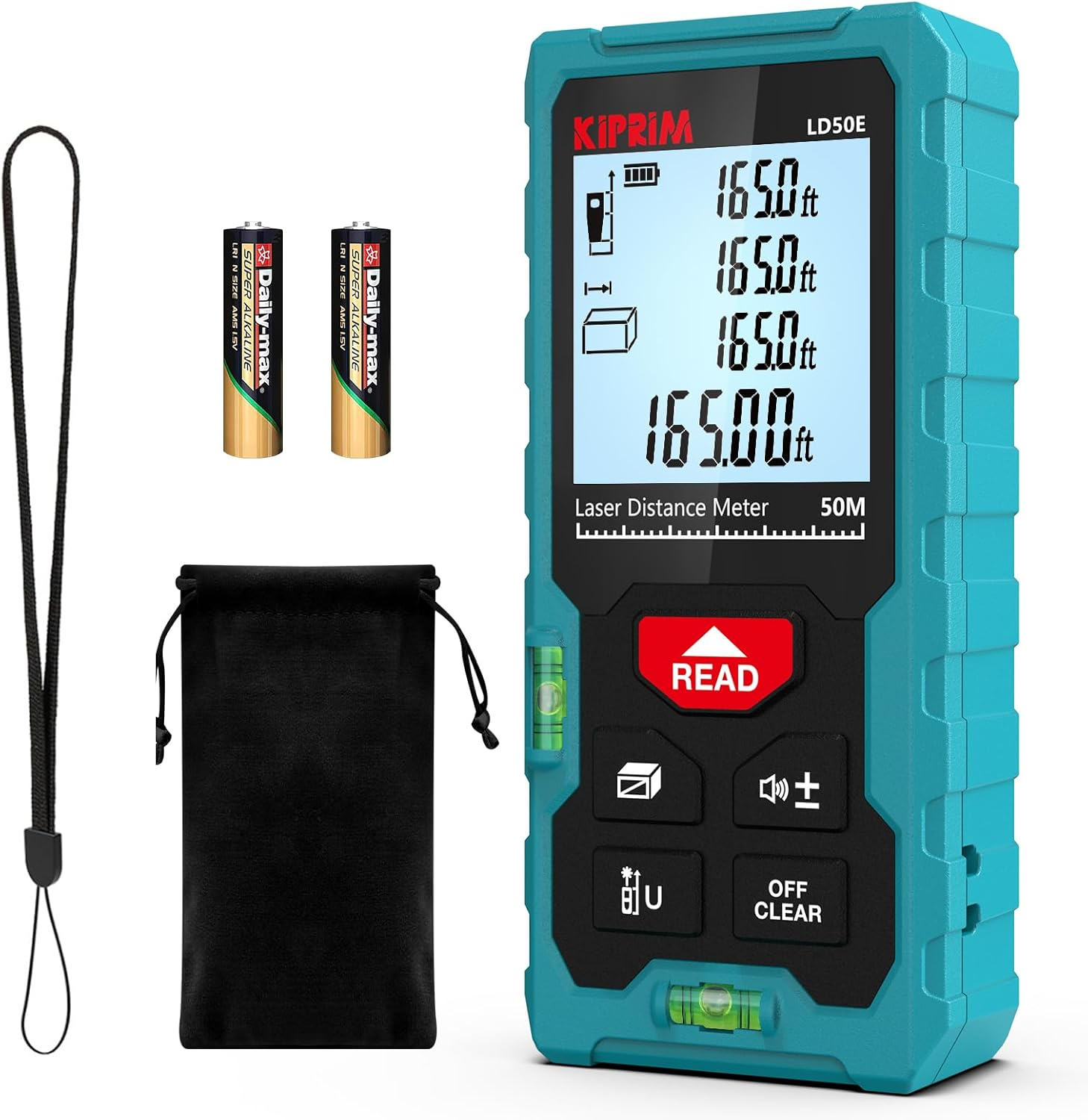 Laser Distance Measure High Accuracy 165Ft  LD50E Laser Tape Measure 50M Compact Laser Measurement Tool with Larger Backlit LCD Display,Ft/M/In Switching,Bubble Level