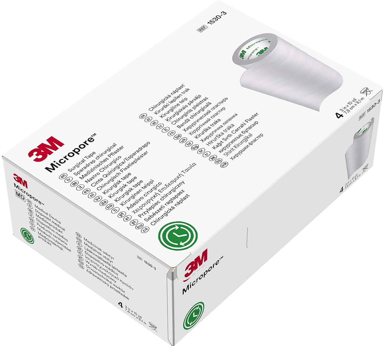 3M™ Micropore™ Surgical Tape 1530-3, 3 Inch X 10 Yard (7,5Cm X 9,1M), 4 Rolls/Box