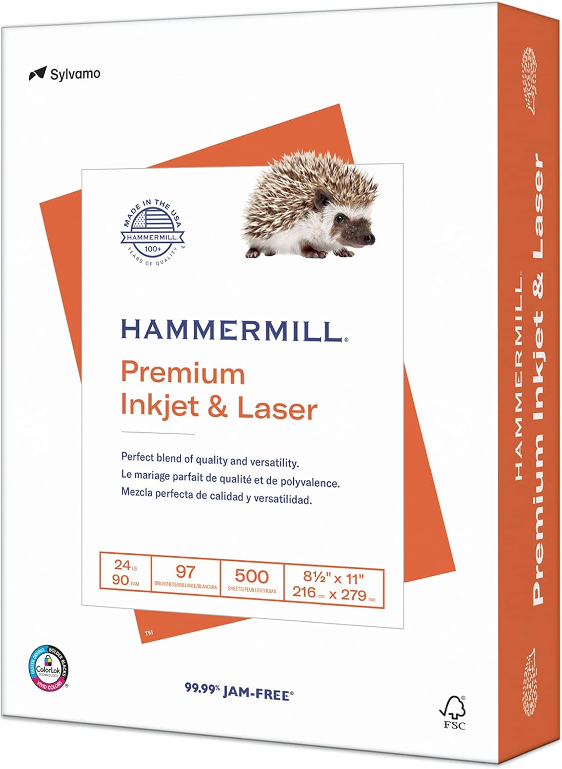 Hammermill Printer Paper, Premium Inkjet & Laser Paper 24 Lb, 8.5 X 11 - 1 Ream (500 Sheets) - 97 Bright, Made in the USA, 166140R