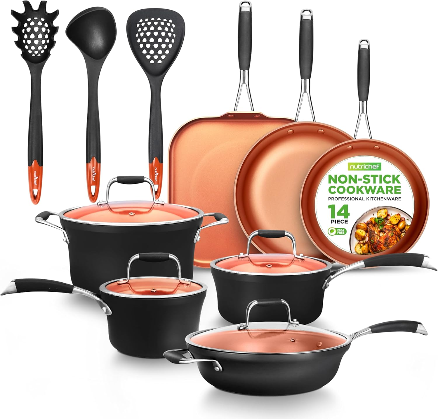 14-Piece Induction-Ready Nonstick Cookware Set - Luxury Design