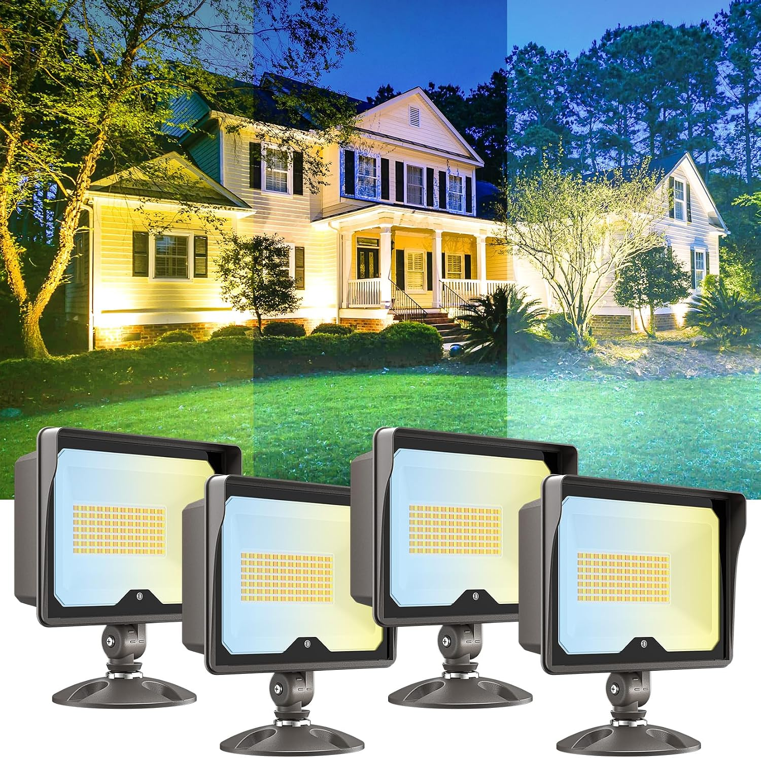 55W 7700LM LED Flood Lights Outdoor, 3CCT, ETL Listed, 4 Pack