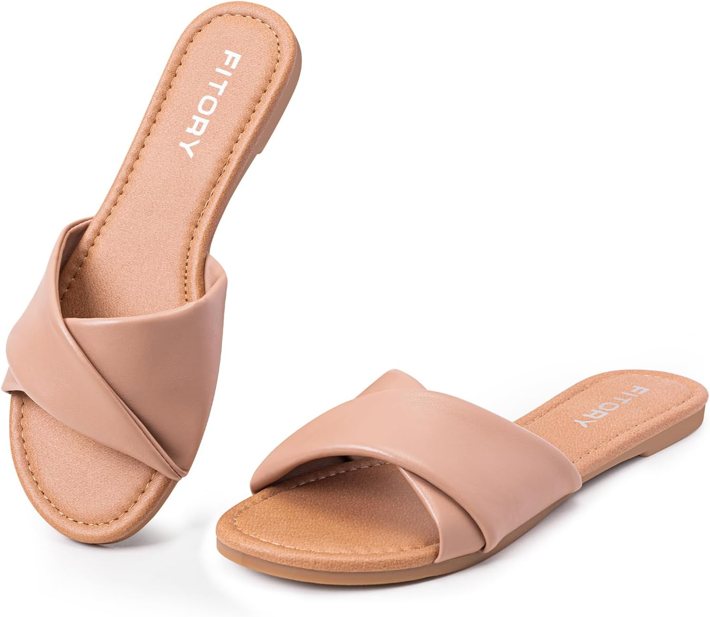 Women'S Flat Sandals Fashion Slides with Soft Leather Slippers for Summer Size 6-11