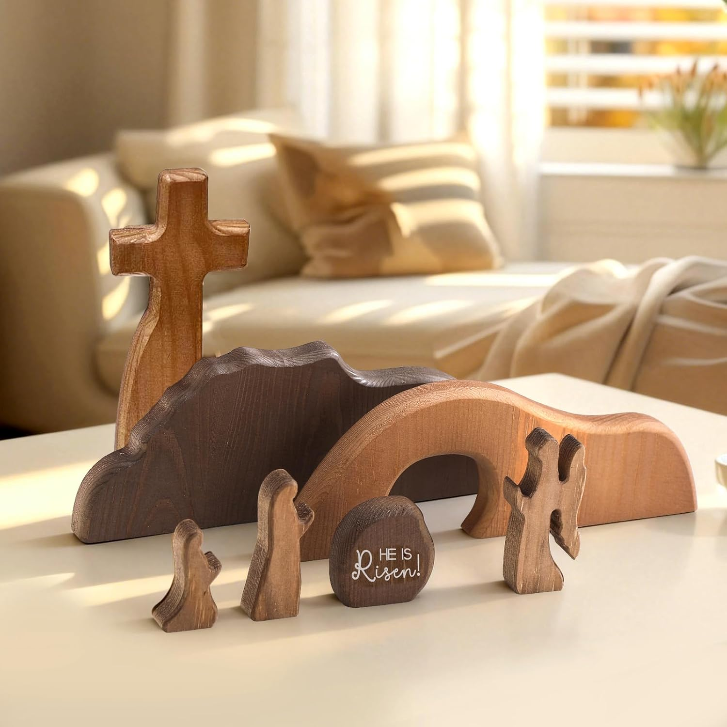 Wooden Nativity Set, the Empty Tomb Easter Scene, Christian Cross Decorations, Decorations Religious Jesus Tomb Easter Kit Display for the Home, Tabletop, Office