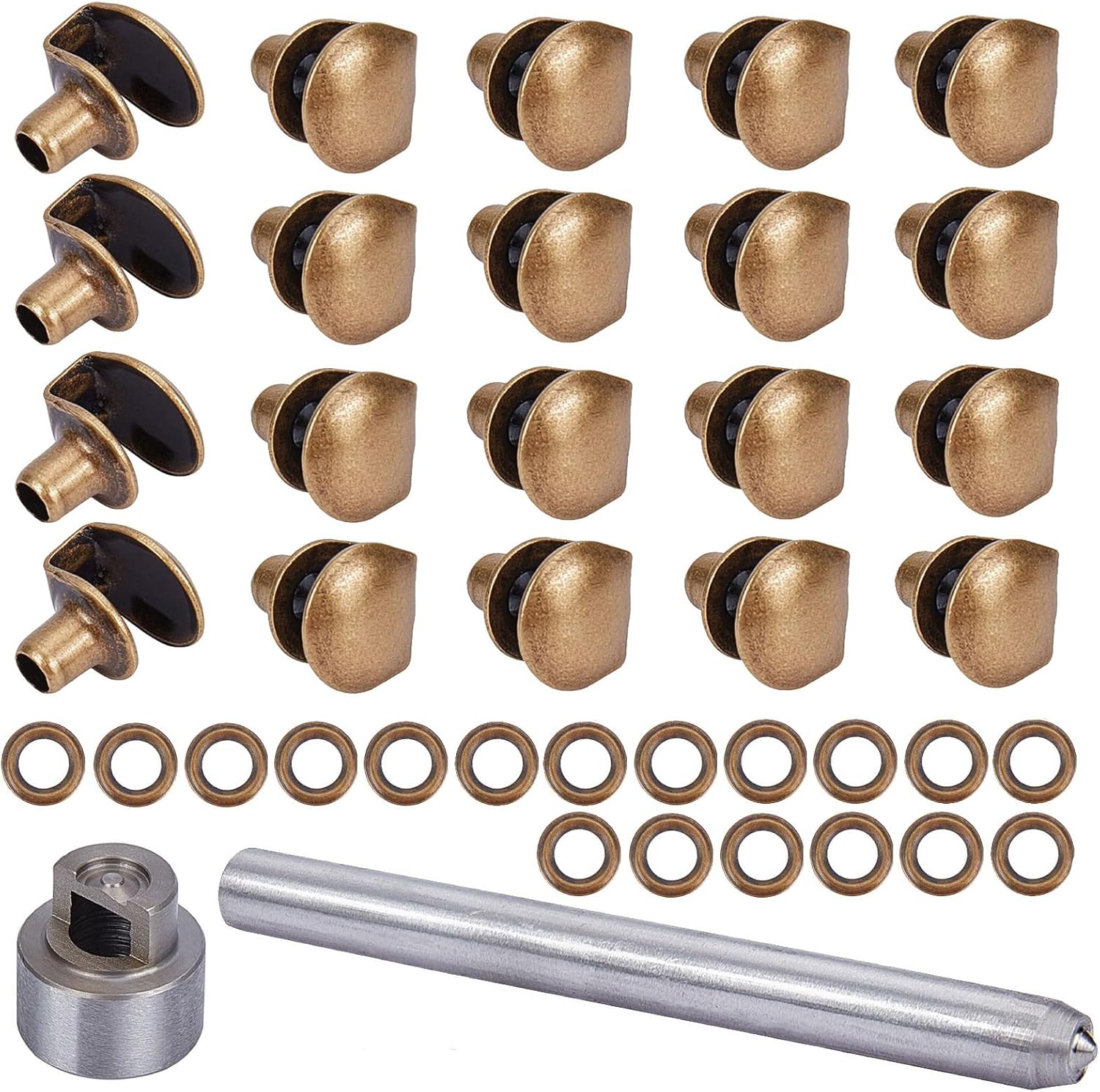 20 Sets Boot Hooks Brass Shoes Eyelets Buckles Boot Lace Hooks Press Stud Tools with Rivets Shoe Repair Kit for Climb Hiking Shoes Work Outdoor Mountaineering, Antique Brown