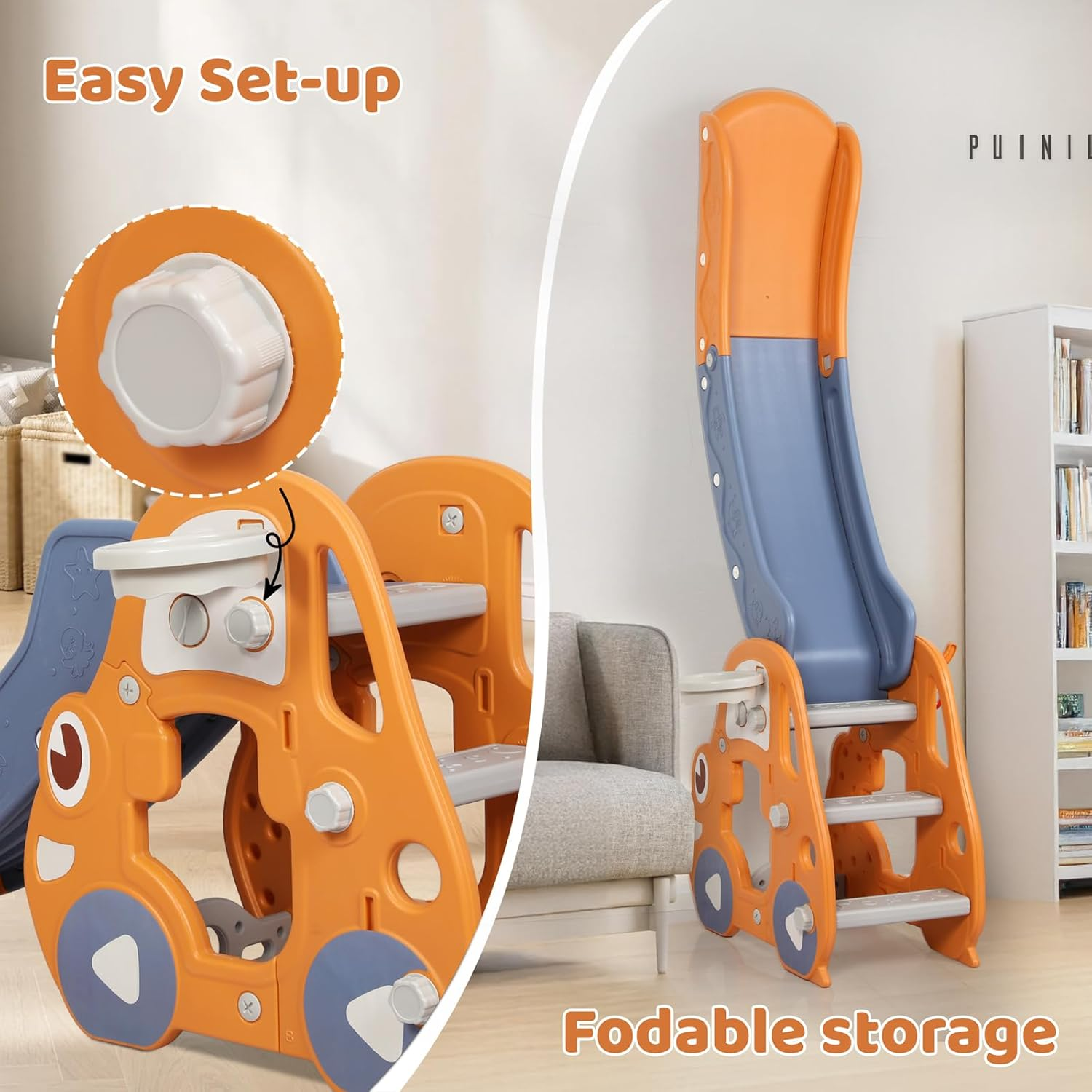 Bopeep 3 in 1 Kid Slide Set, with Climber Steps Basketball Hoop Indoor Outdoo... - Picture 4 of 14