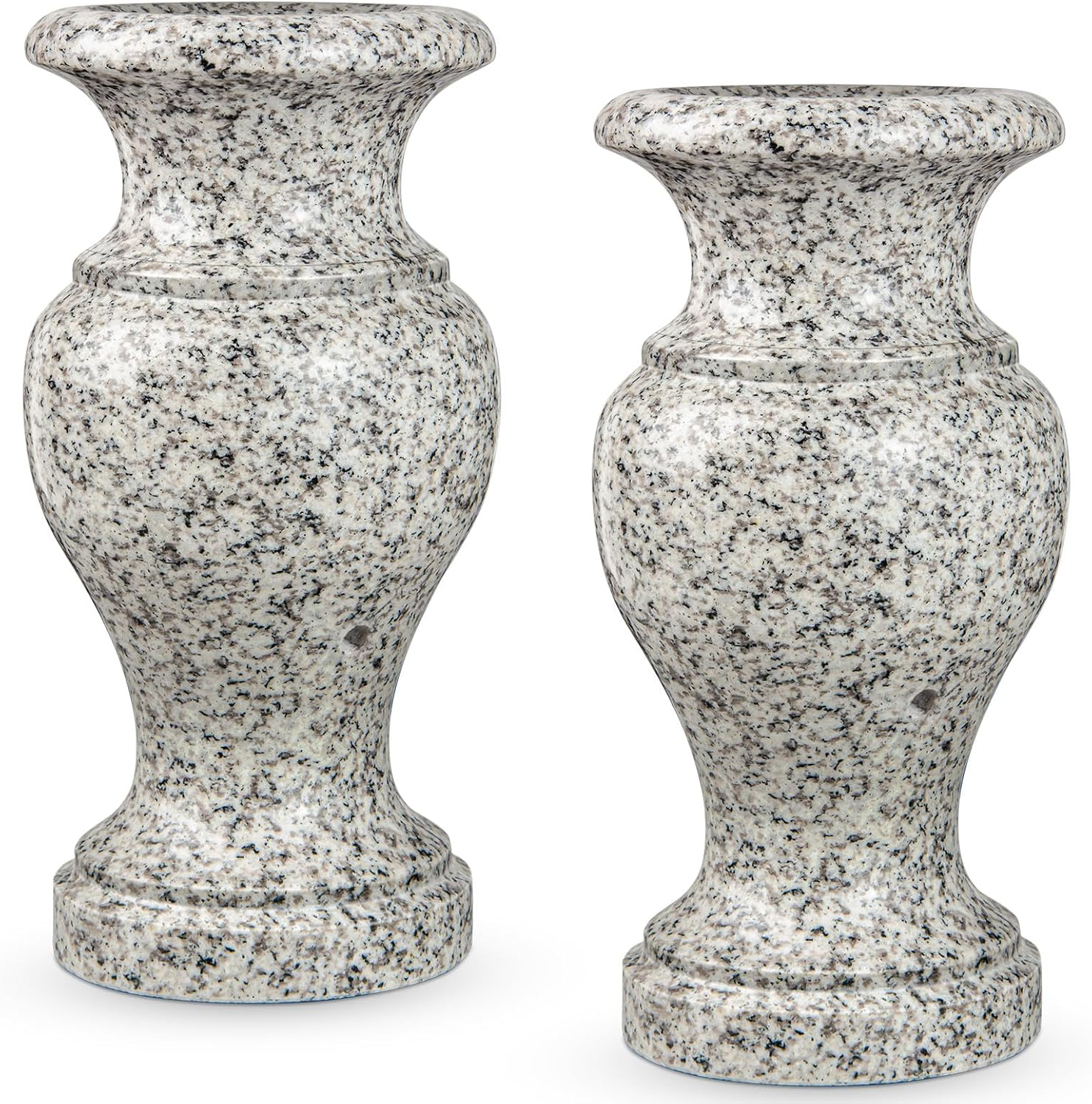 Cemetery Vase, Turned Granite Vase Polished, Memorial Stone Vases with Draining Holes for Home Tabletop, Cemetery Flowers, Grave Headstone Decorations (2Pcs, Grey)