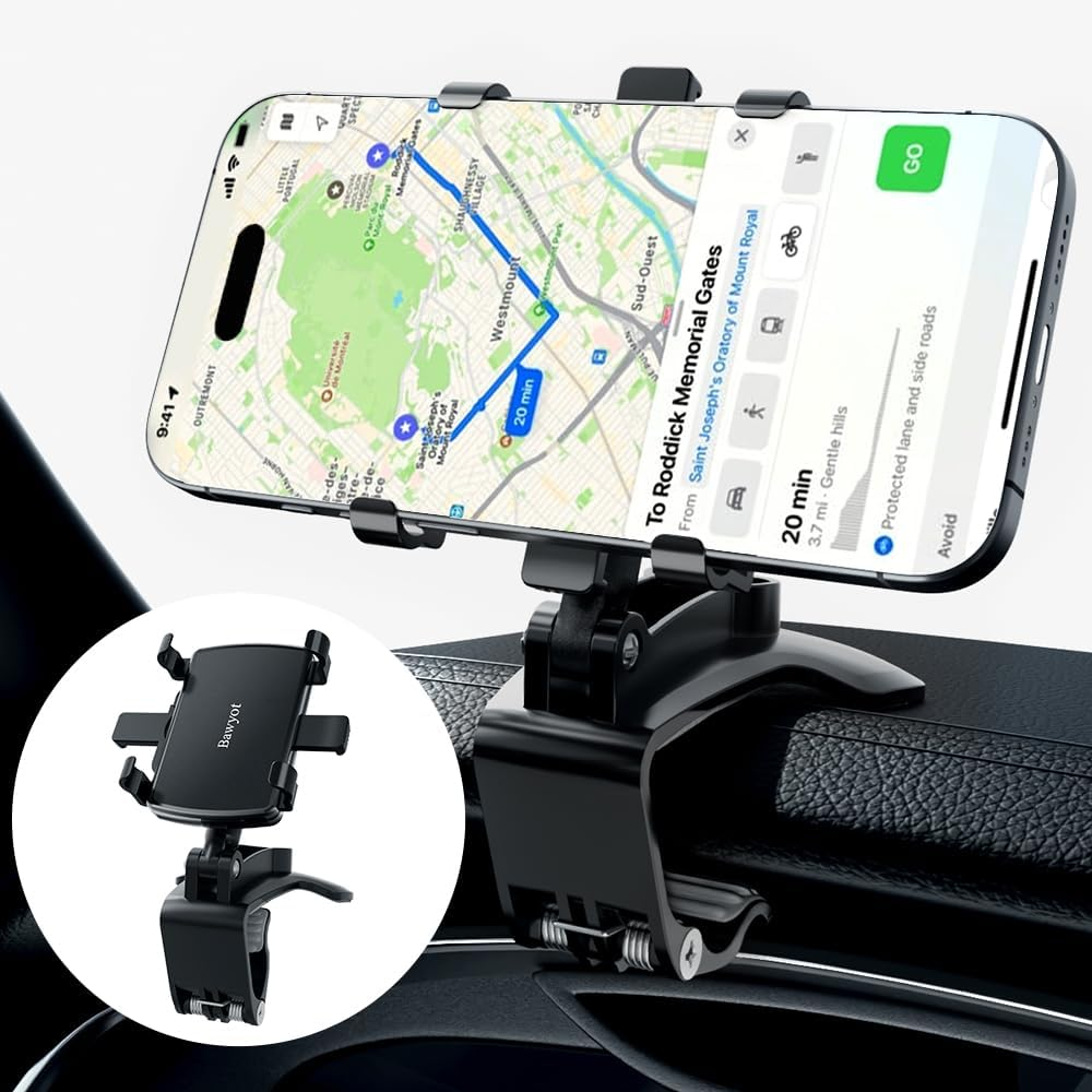 Car Phone Holder Dashboard Phone Mount 360 Degree Rotation Multifunctional Clip Design Car Universal Phone Mount Compatible with 4-7 Inch Cellphones
