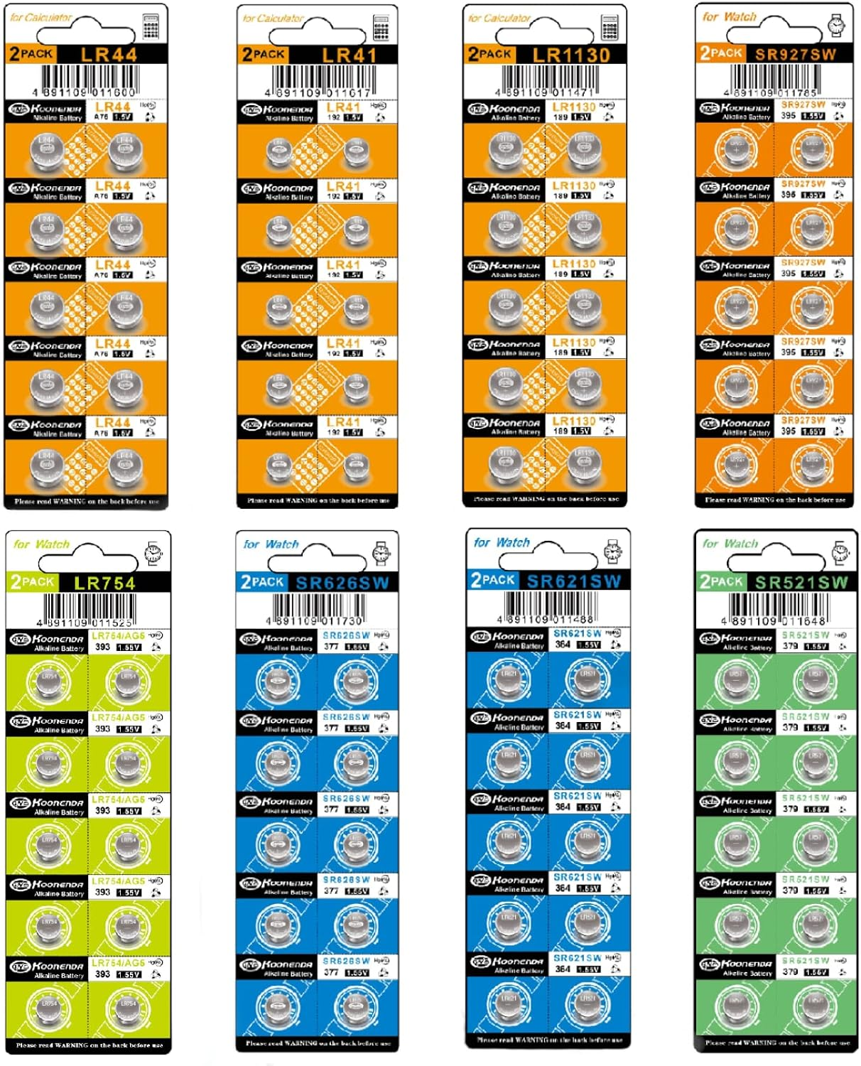 Watch Battery Assortment 80 Pack AG LR Series Alkaline Button Cell