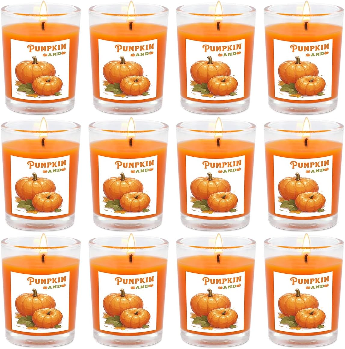 Pumpkin-Scented Glass Votive Candles, Set of 12 � Warm Fall Aroma, Perfect for H
