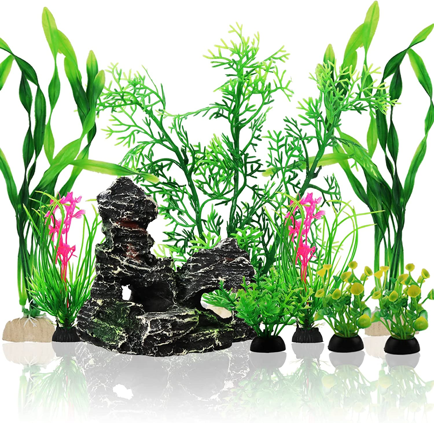 PietyPet Fish Tank Accessories Aquarium Decorations Plants, 9Pcs Green Fish Tank PietyPet Fish Tank Accessories Aquarium Decorations Plants, 9Pcs Green Fish Tank