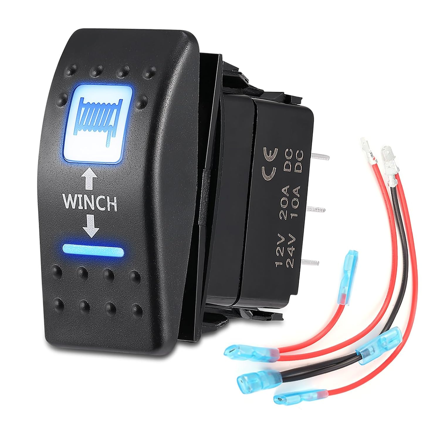 7Pin Winch Rocker Switch Momentary UTV Rocker Switch Compatible with Polaris RZR Ranger Can-am White Led Light, 20 Amp/12V, Toggle Winch in/Out