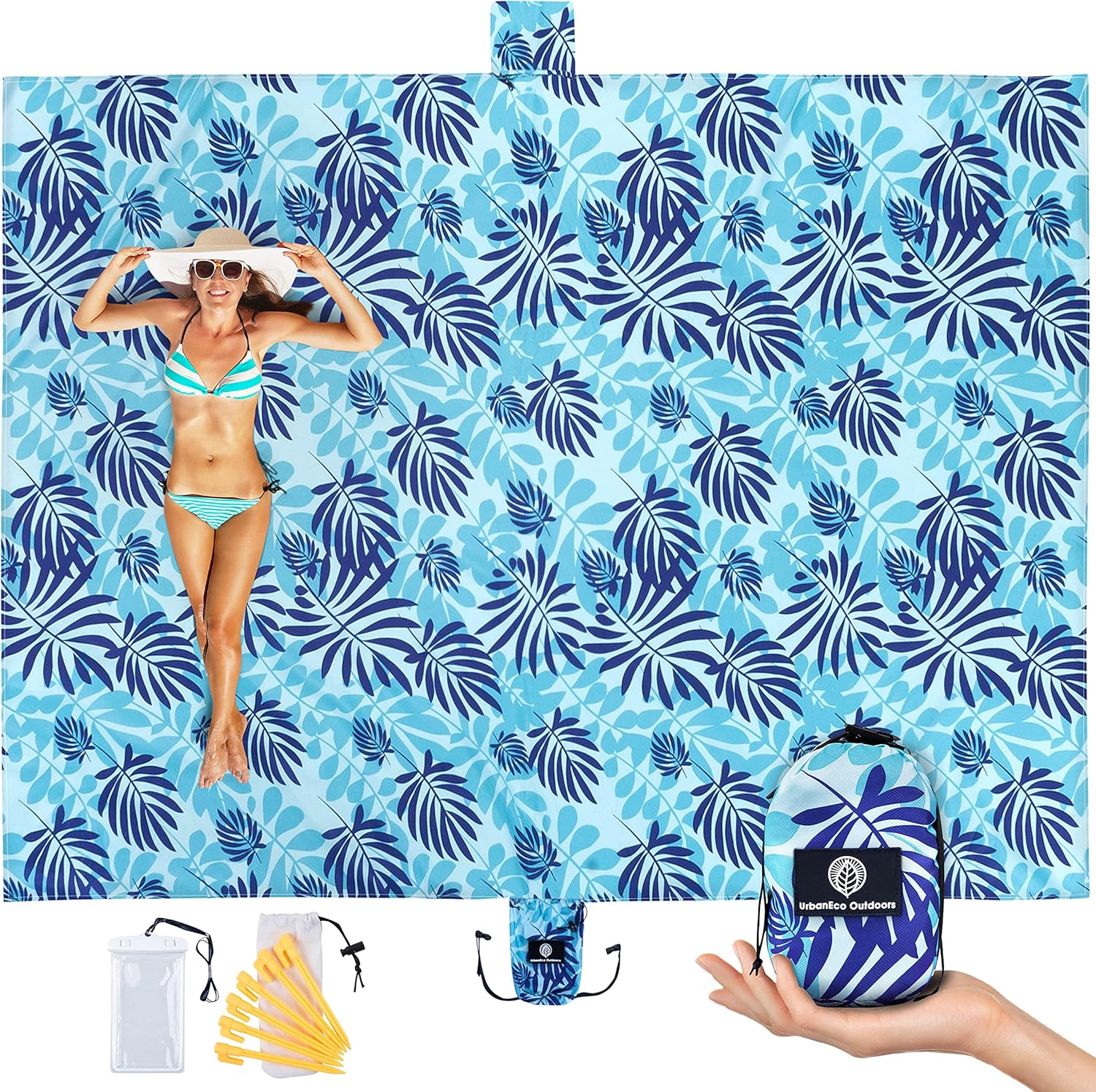 URBANECO OUTDOORS Lightweight Beach Blanket - Oversized 107" x 77" Waterproof... - Picture 12 of 16