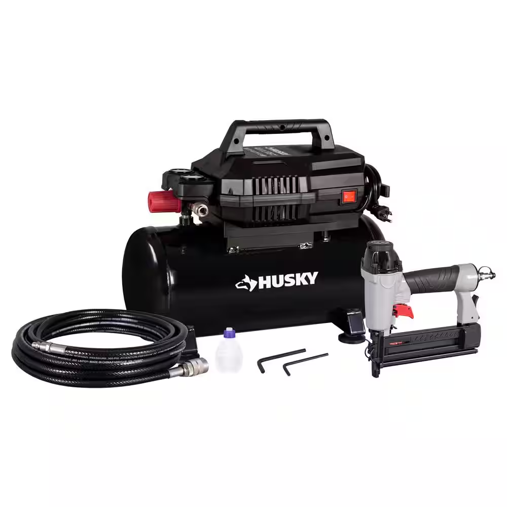 4 Gal. 175 PSI Electric Oil-Free High Performance Air Compressor with 25 Ft. Air Hose and 2-In-1 Brad Nailer/Stapler