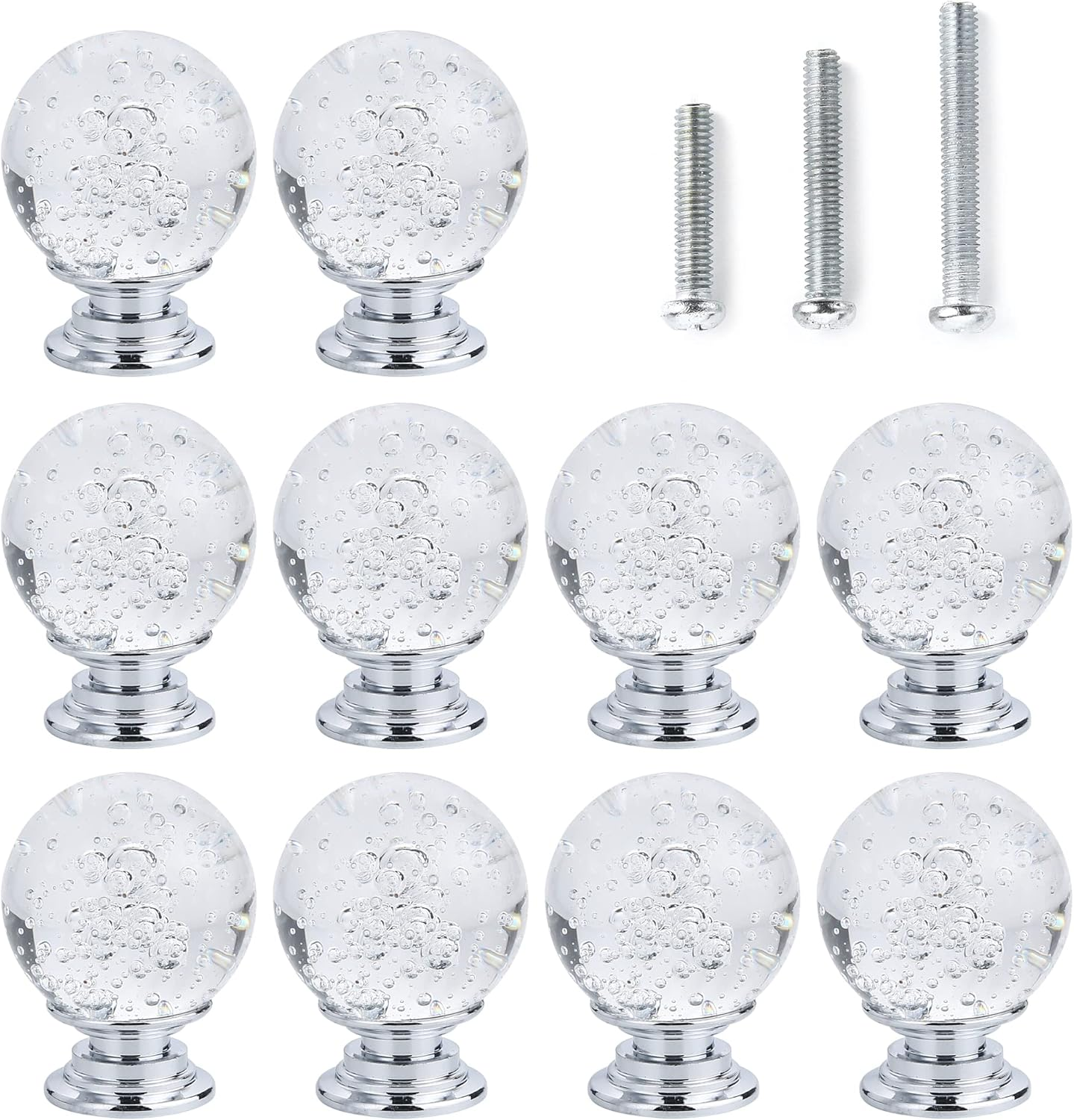 10 PCS Crystal Cabinet Knobs round Glass Bubbles Knobs Smooth Drawer Pulls 