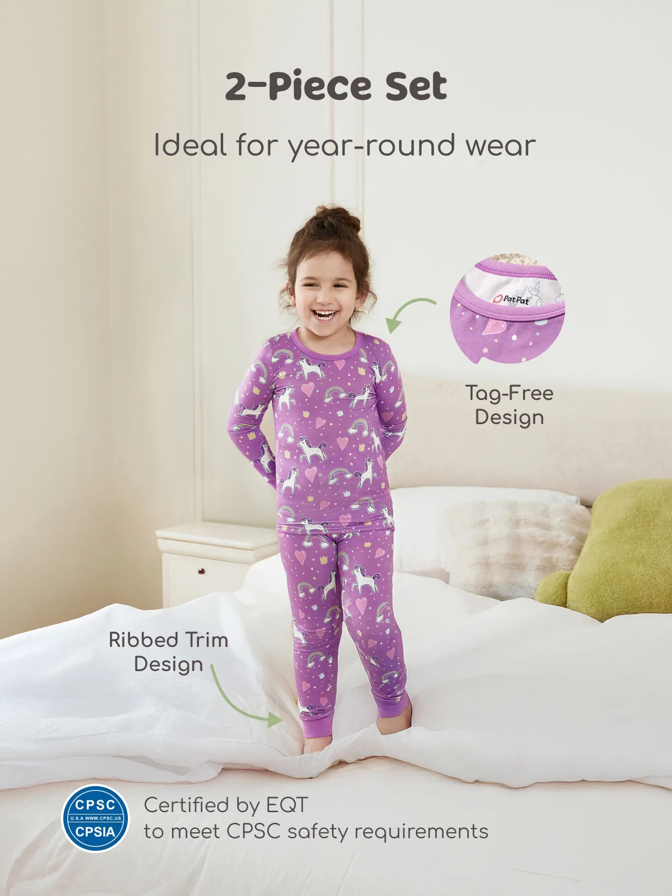 Bamboo Baby/Toddler 2-Piece Childlike Animal Print Snug-Fitting Pajamas Set Purple