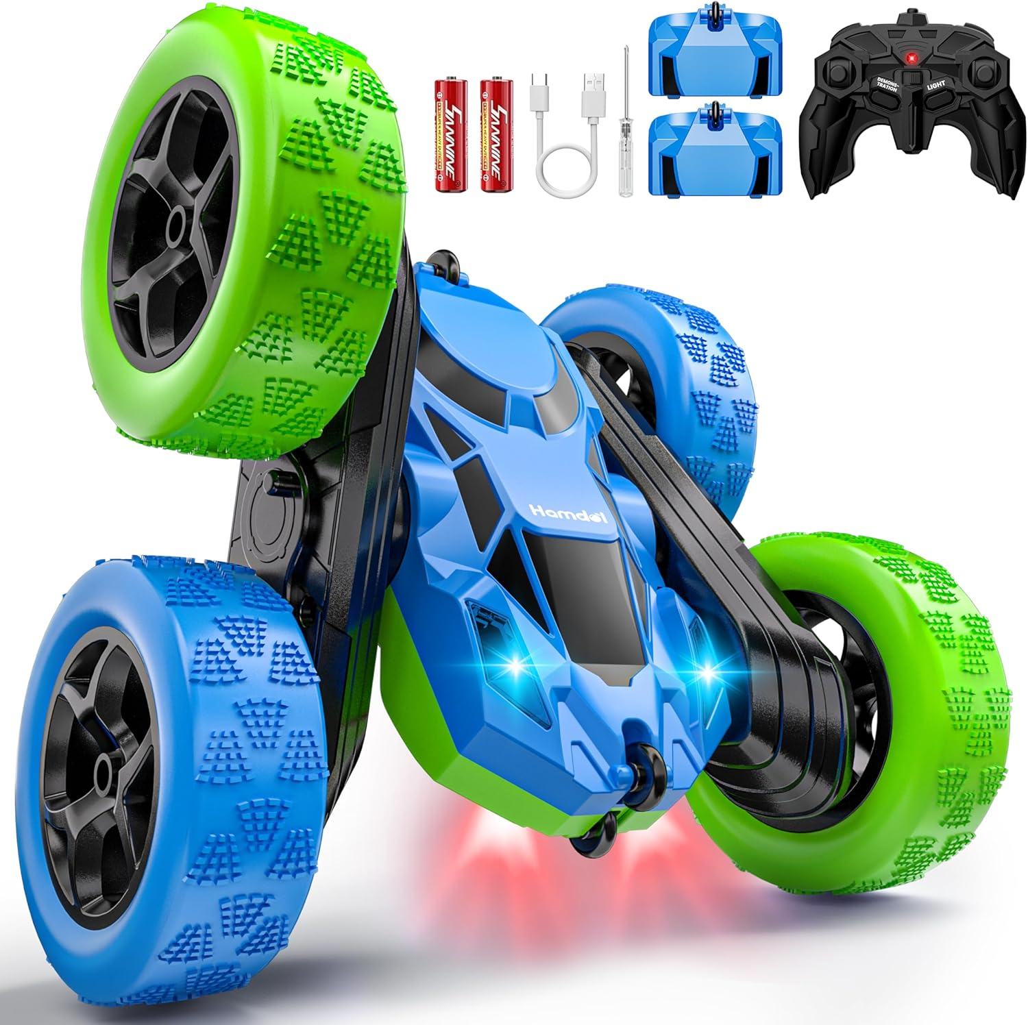 Upgraded RC Car for Kids, 360° Rotating Double Sided Stunt Vehicle with Headlights, 2.4Ghz 4WD Remote Control Car, USB-C Rechargeable Electric Toy, Birthday for Boys & Girls