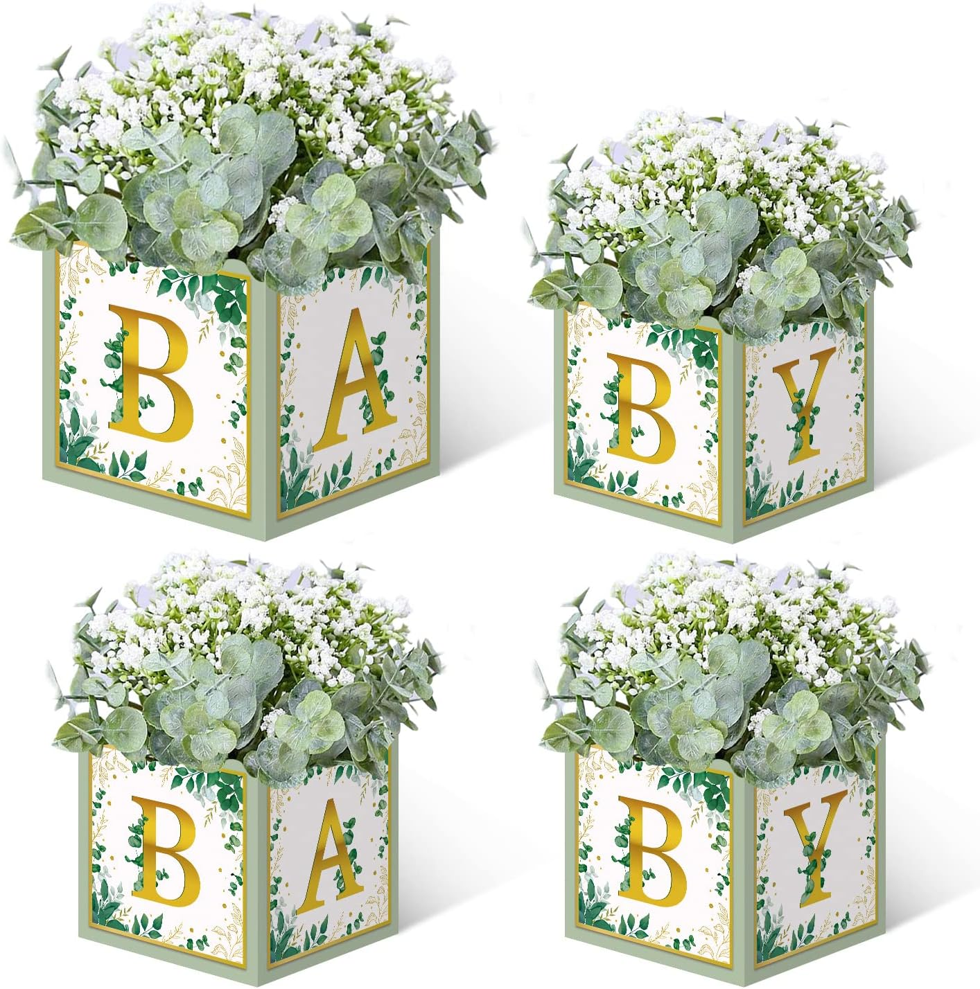 Sage Green Baby Shower Centerpiece Boxes, 4PCS Gender Reveal Party Supplies