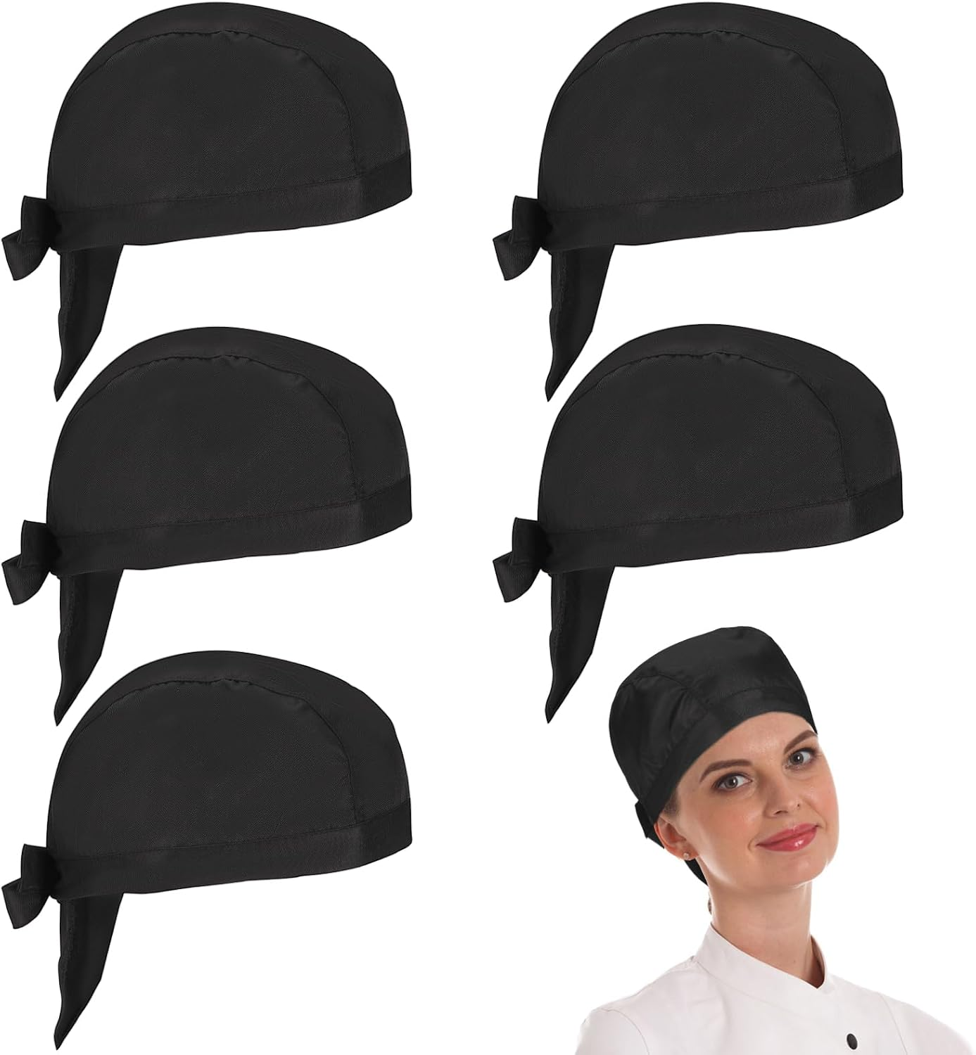 5 Pcs Unisex Chef Hats Chef Bandana Headwear Kitchen Hat Black