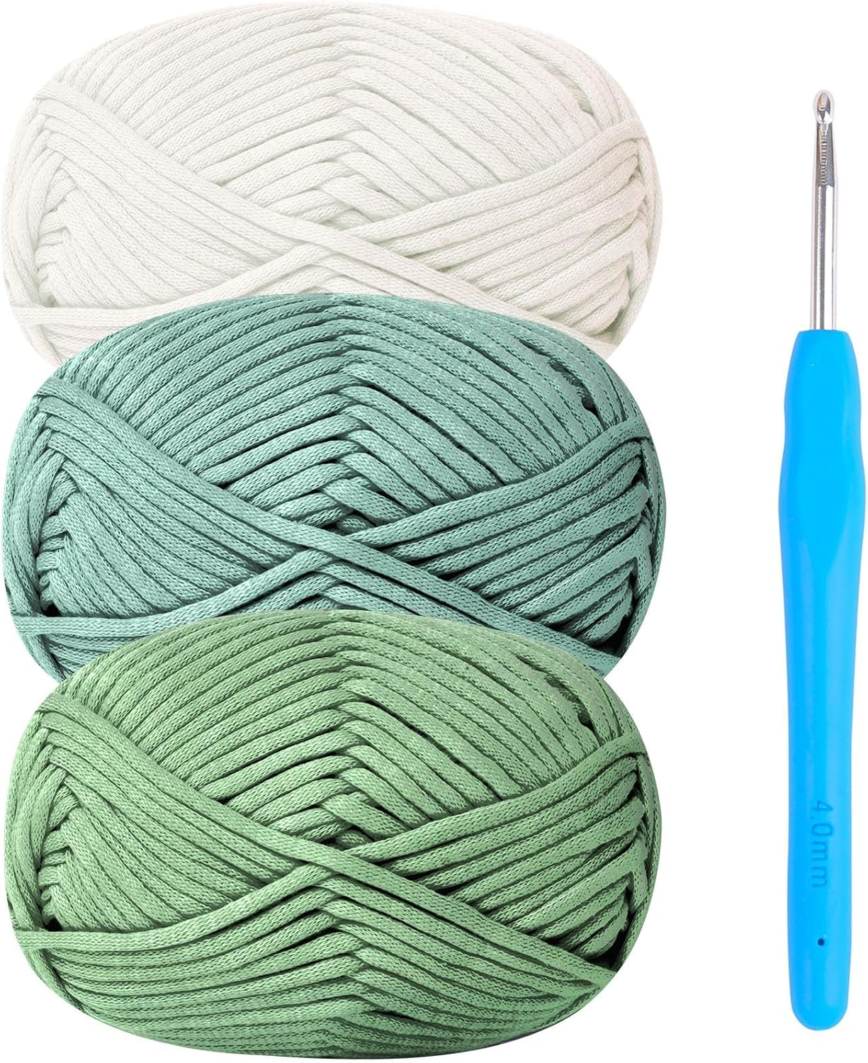Chunky Cotton Yarn for Crochet, Thick Wool 3X50G with 4Mm Hook, Beginner Starter Kit, Avocado