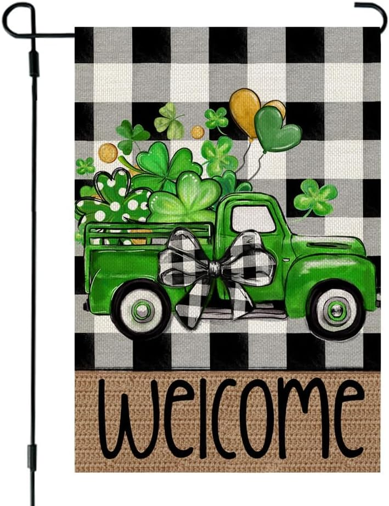 St. Patrick's Day Double-Sided Shamrock Truck Garden Flag - 12x18 Inch