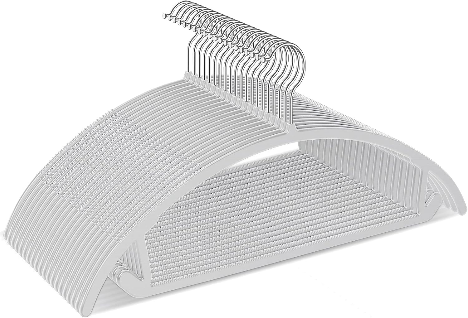 TIMMY Plastic Hangers 50 Pack No Shoulder Bump Suit Hangers Non Slip Space Saving Clothes Hangers Curved Design to Protect Clothes Shape(Grey)