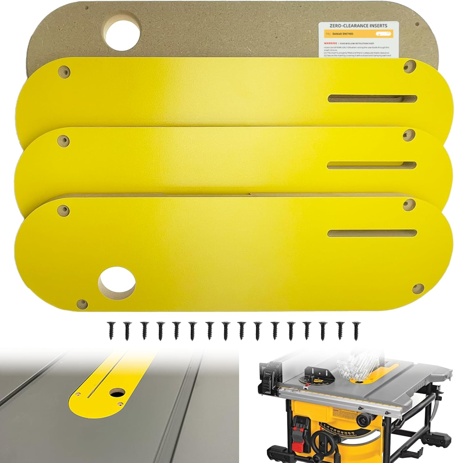 Zero Clearance Inserts Compatible with Dewalt DWE7485 with Riving Knife Slot, Precise Cuts with No Tear-Out and Helps Improve Dust Flow, Includes Off-Set Screws, Easy Height Adjustment, 4-Pack